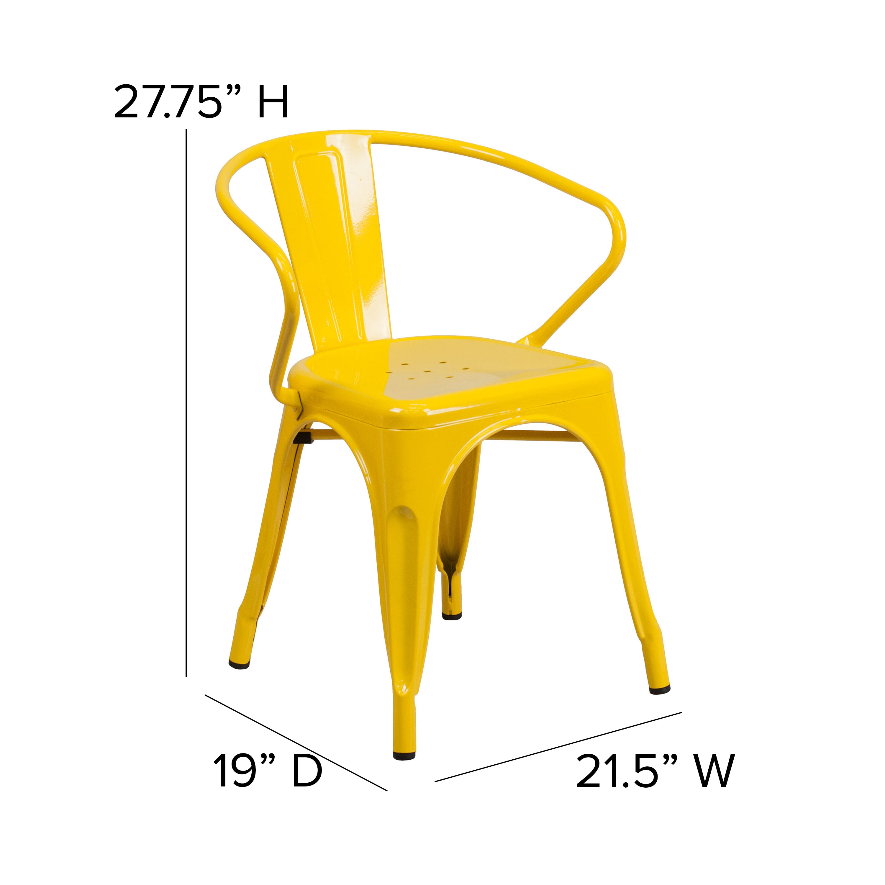 Luna Commercial Grade Yellow Metal Indoor-Outdoor Chair with Arms with Teak Poly Resin Wood Seat