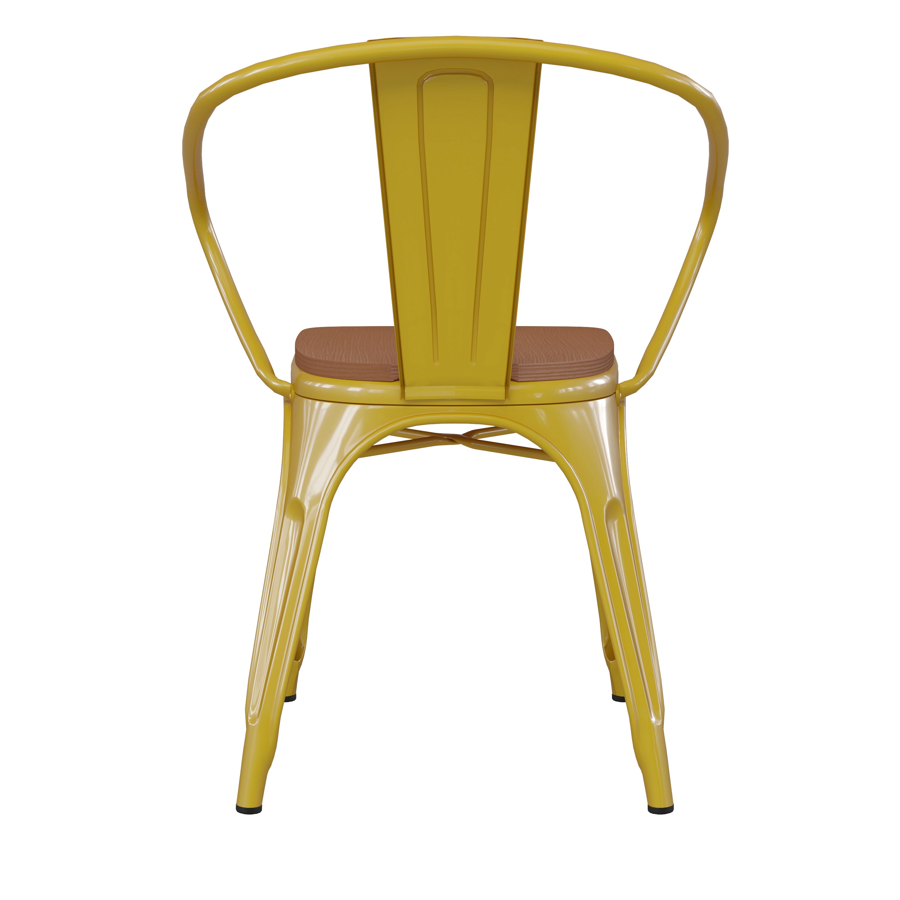 Luna Commercial Grade Yellow Metal Indoor-Outdoor Chair with Arms with Teak Poly Resin Wood Seat