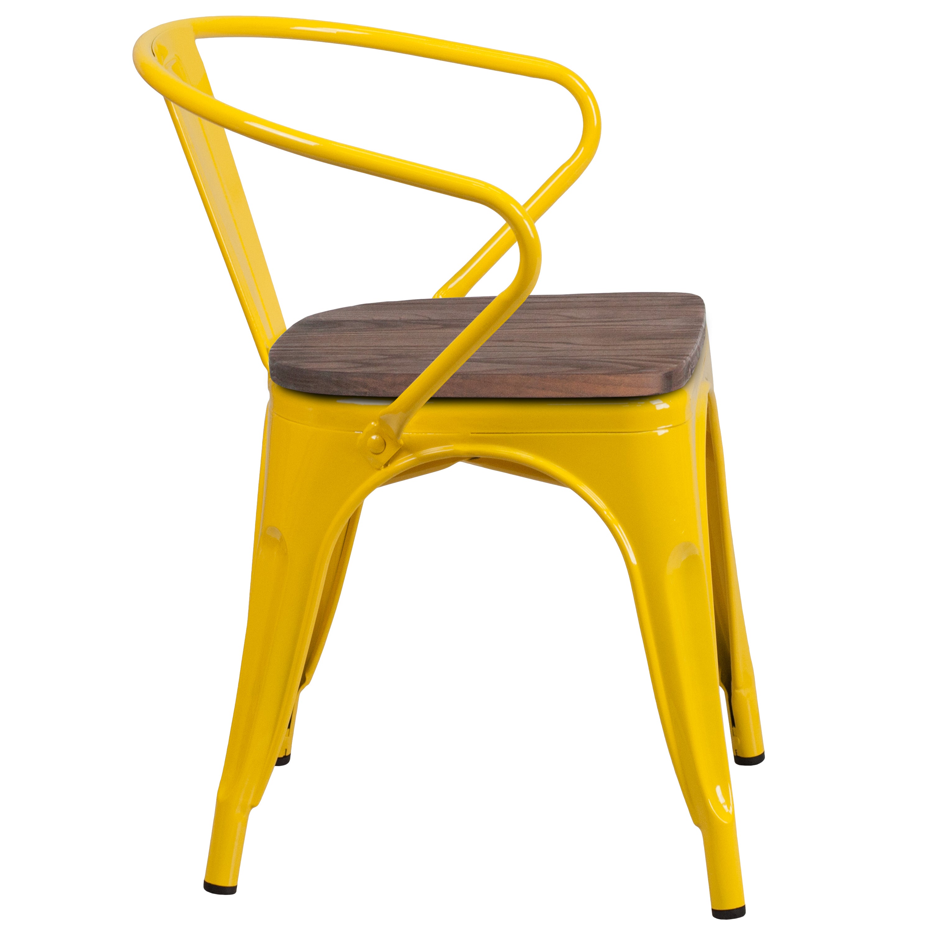 Luna Yellow Metal Chair with Wood Seat and Arms