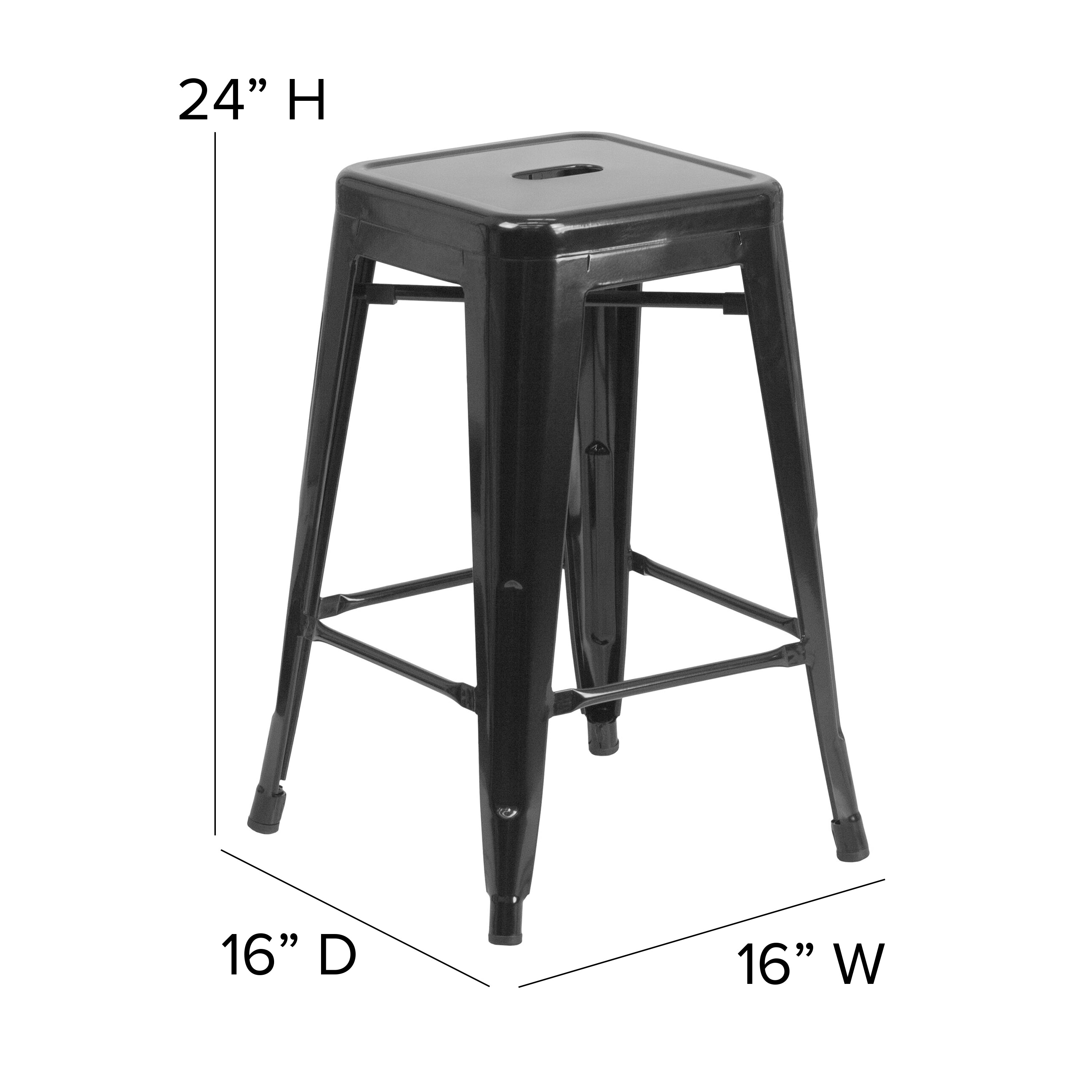 Kai Commercial Grade 24" High Backless Black Metal Indoor-Outdoor Counter Height Stool with Square Seat