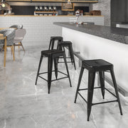 Kai Commercial Grade 24" High Backless Black Metal Indoor-Outdoor Counter Height Stool with Square Seat
