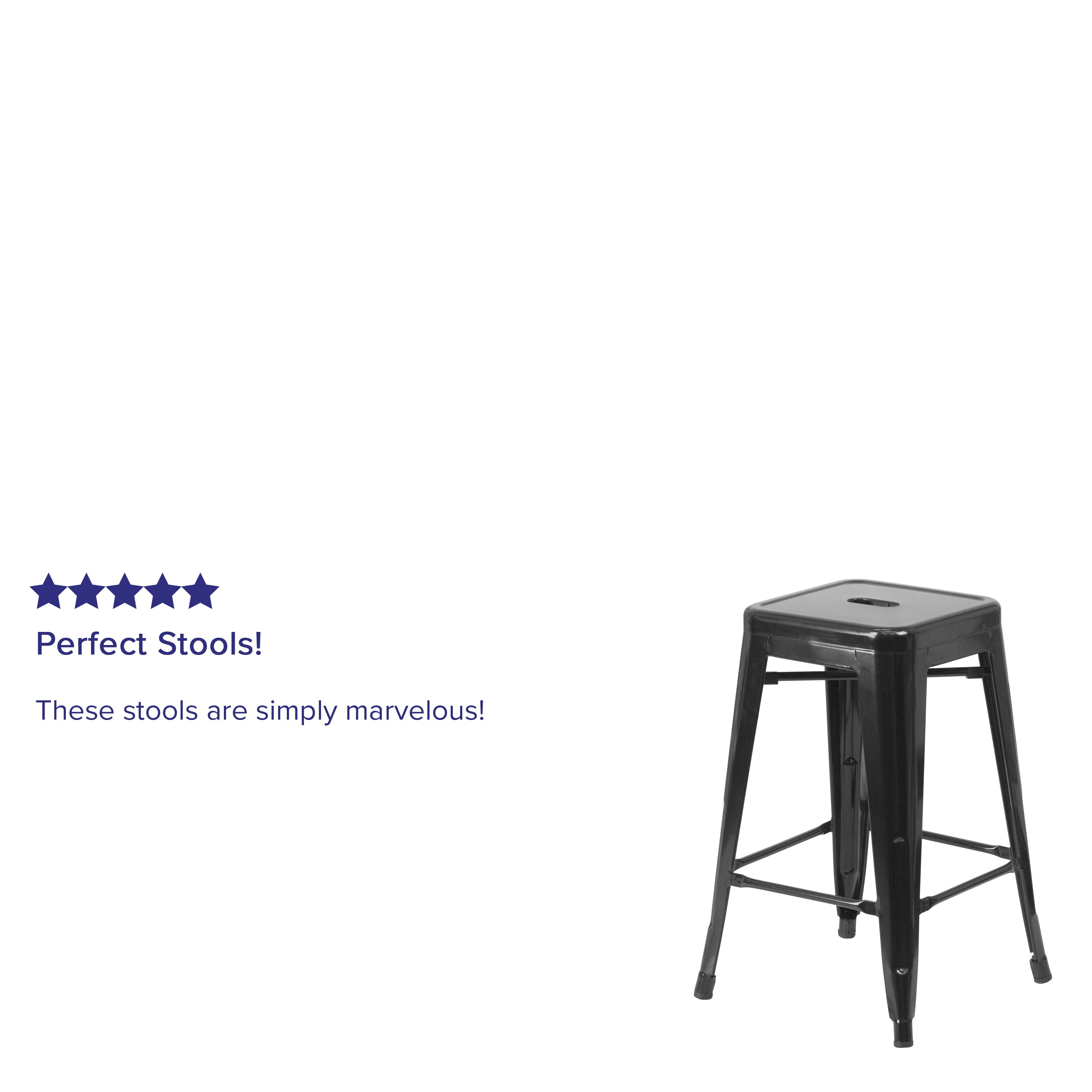 Kai Commercial Grade 24" High Backless Black Metal Indoor-Outdoor Counter Height Stool with Square Seat