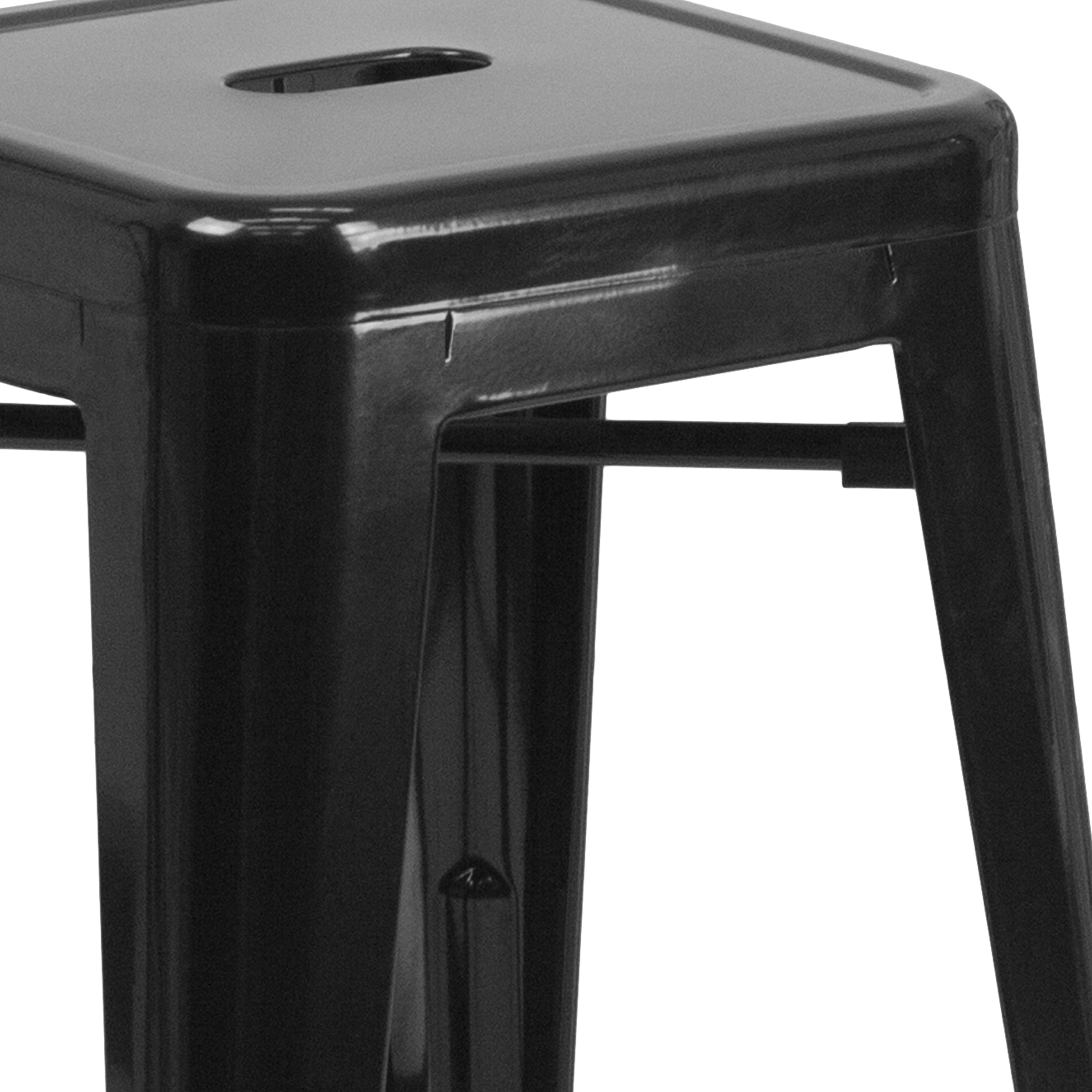 Kai Commercial Grade 24" High Backless Black Metal Indoor-Outdoor Counter Height Stool with Square Seat
