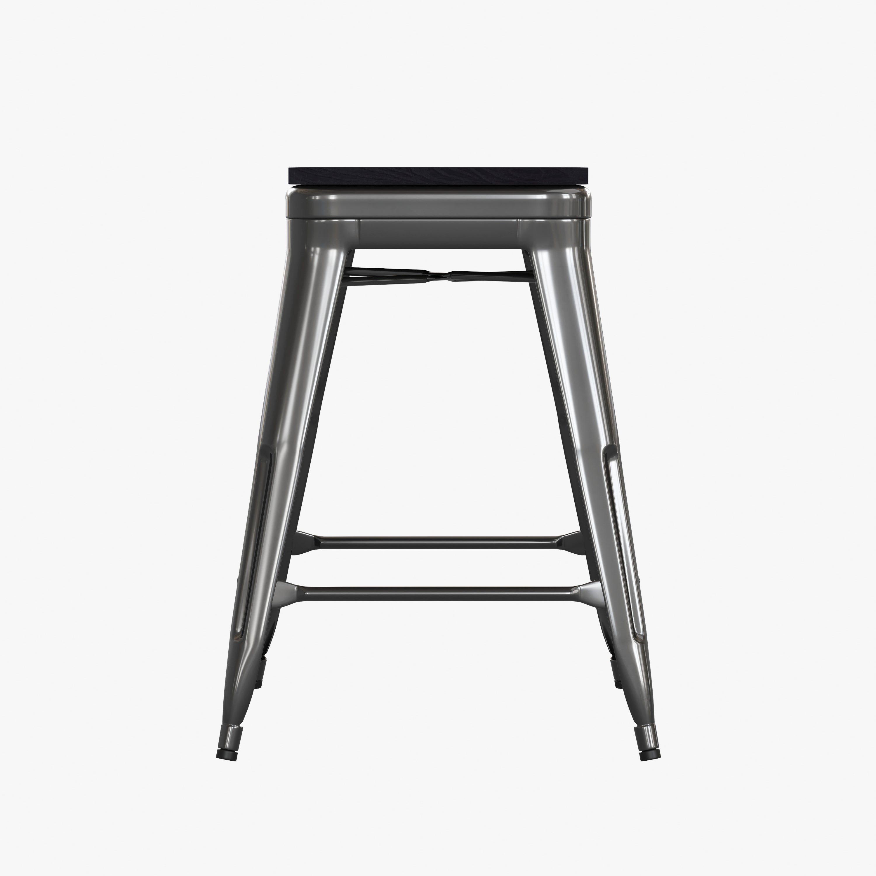 Kai Commercial Grade 24" High Backless Black Metal Indoor-Outdoor Counter Height Stool with Black Poly Resin Wood Seat