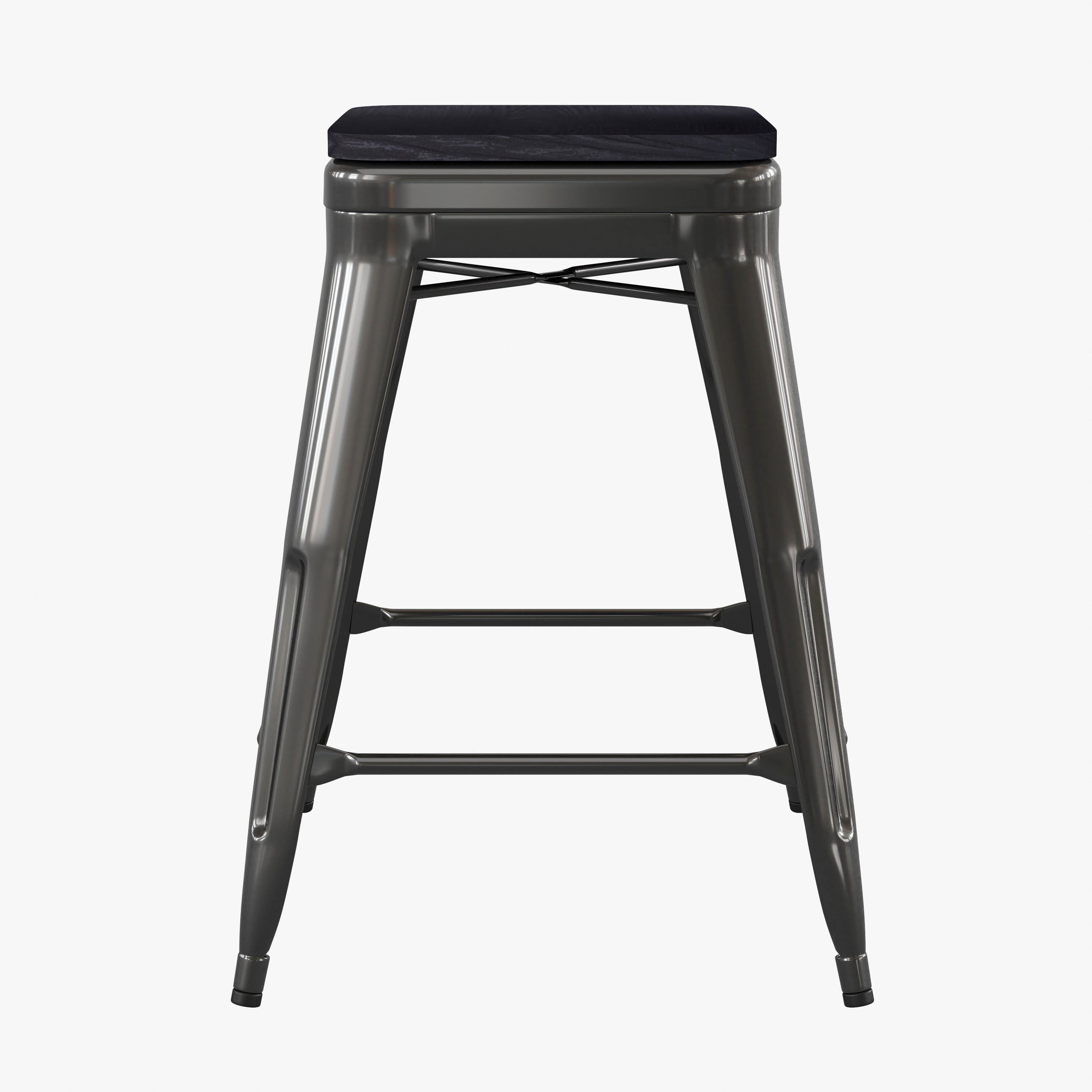 Kai Commercial Grade 24" High Backless Black Metal Indoor-Outdoor Counter Height Stool with Black Poly Resin Wood Seat
