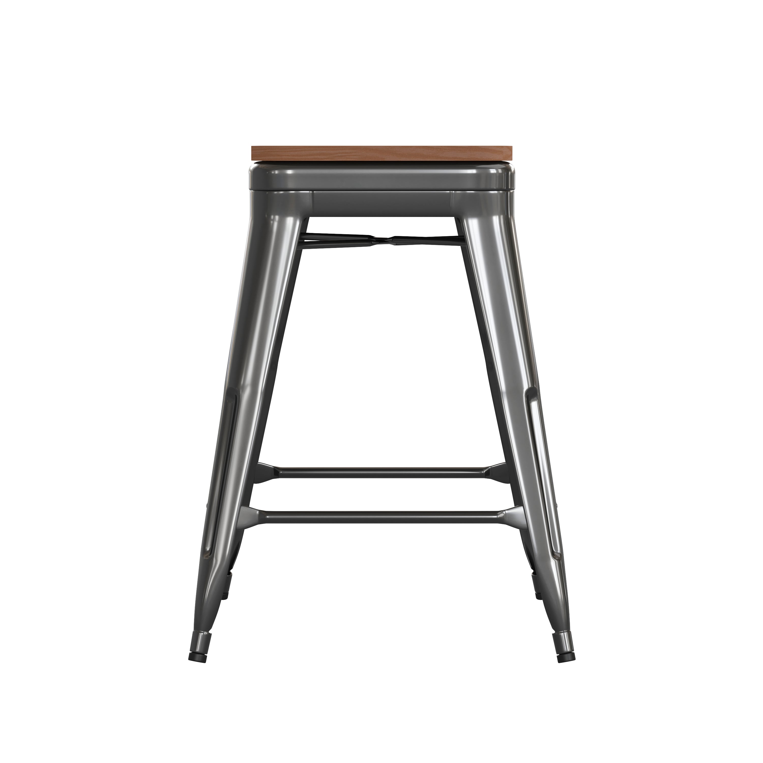 Kai Commercial Grade 24" High Backless Black Metal Indoor-Outdoor Counter Height Stool with Teak Poly Resin Wood Seat