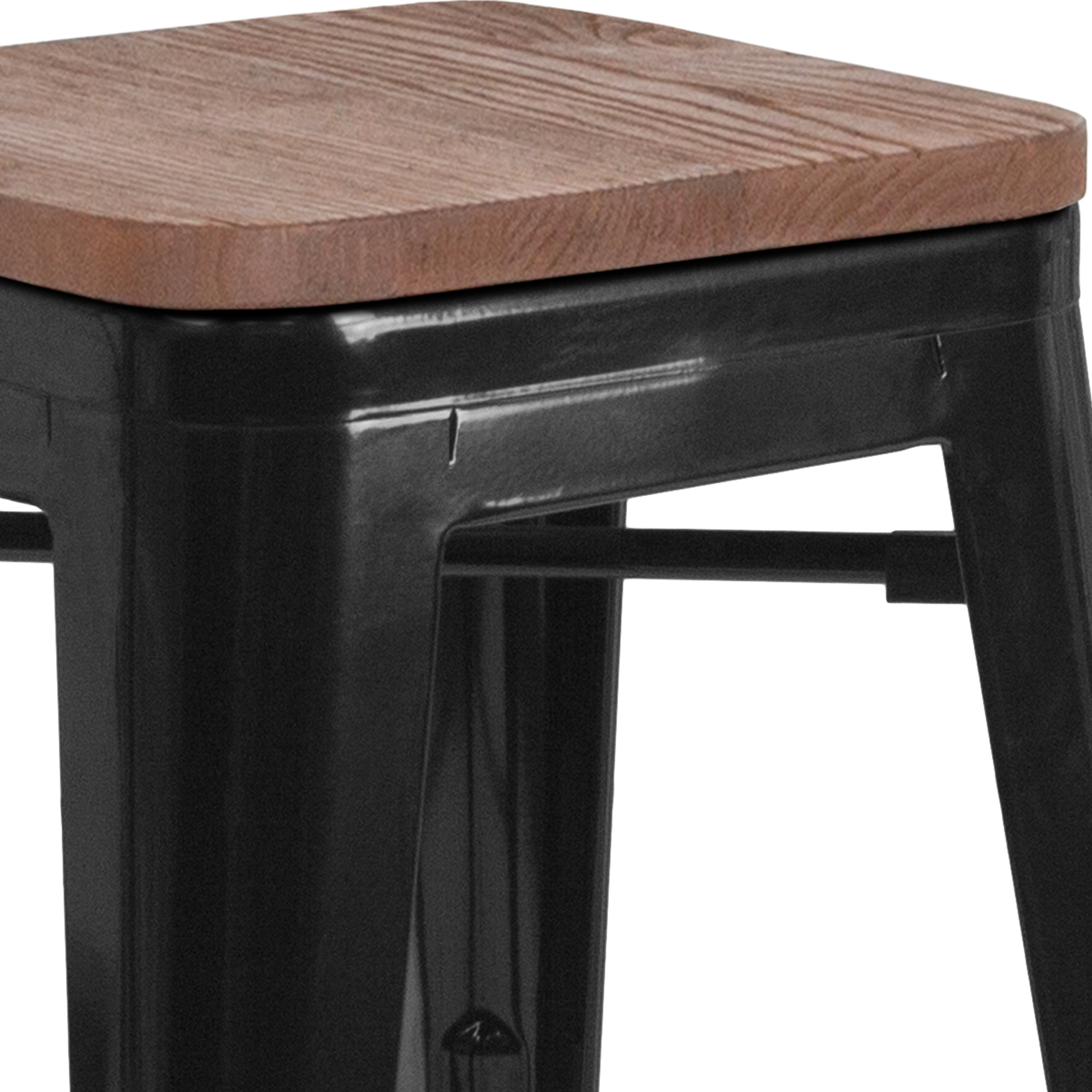 Lily 24" High Backless Black Metal Counter Height Stool with Square Wood Seat