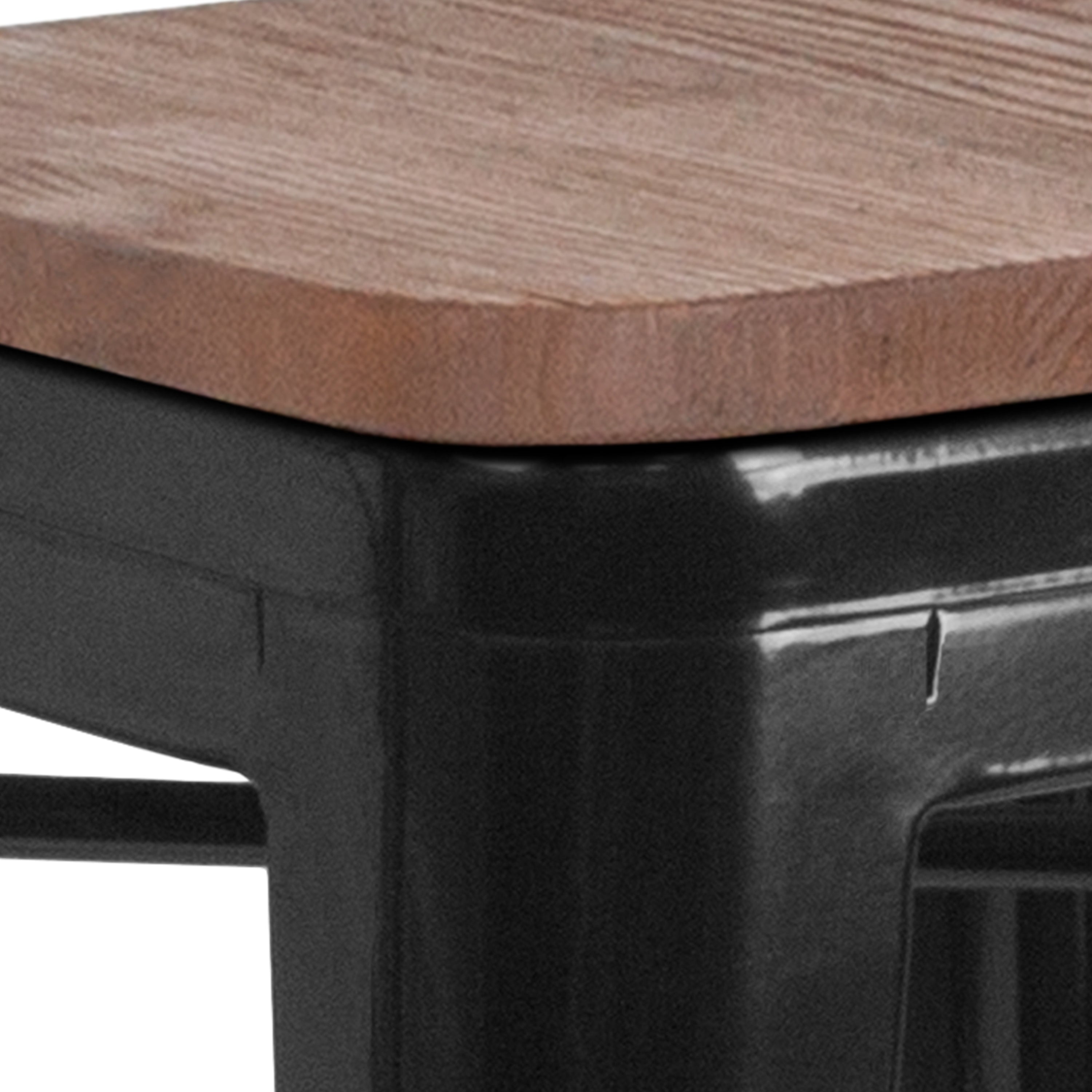 Lily 24" High Backless Black Metal Counter Height Stool with Square Wood Seat