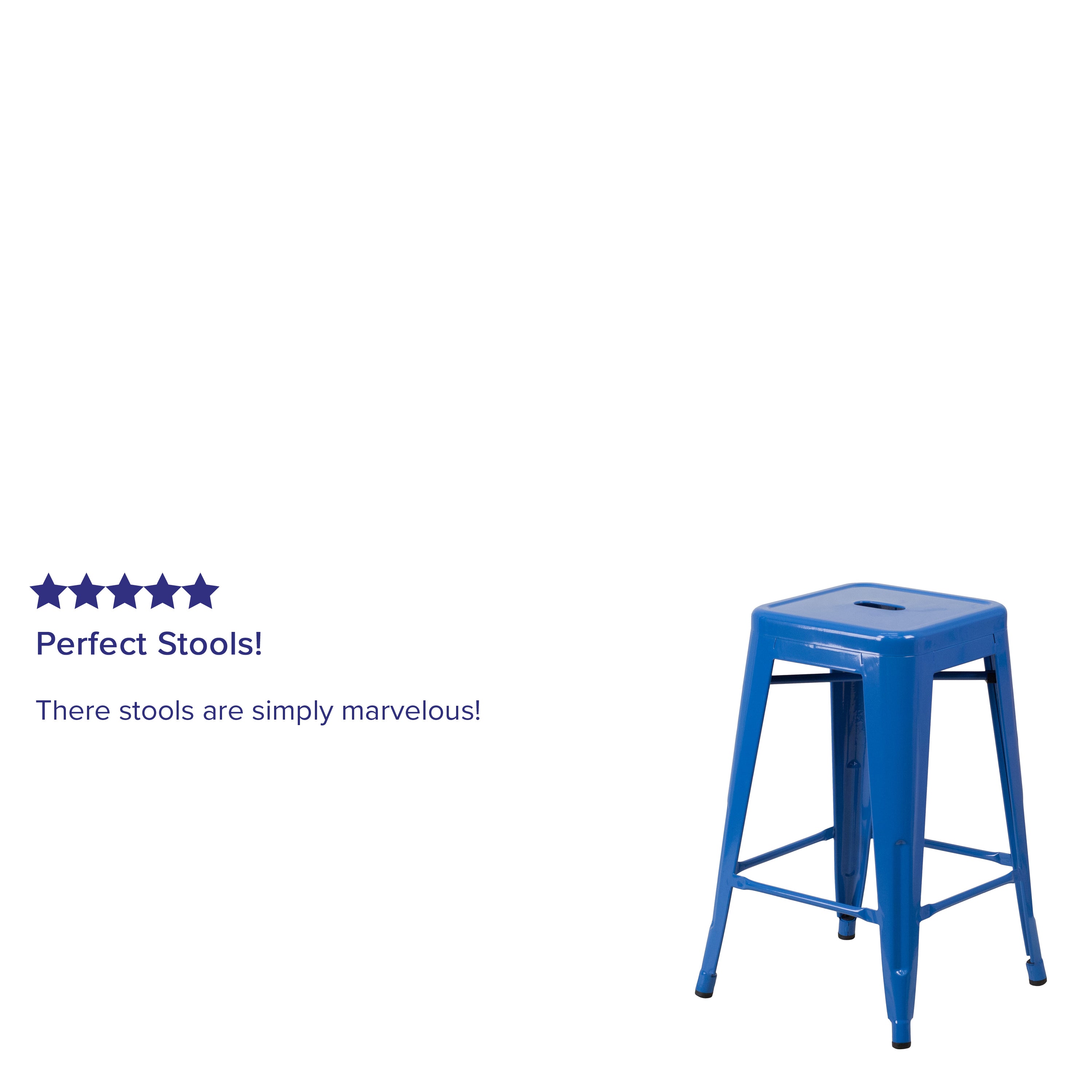 Kai Commercial Grade 24" High Backless Blue Metal Indoor-Outdoor Counter Height Stool with Square Seat