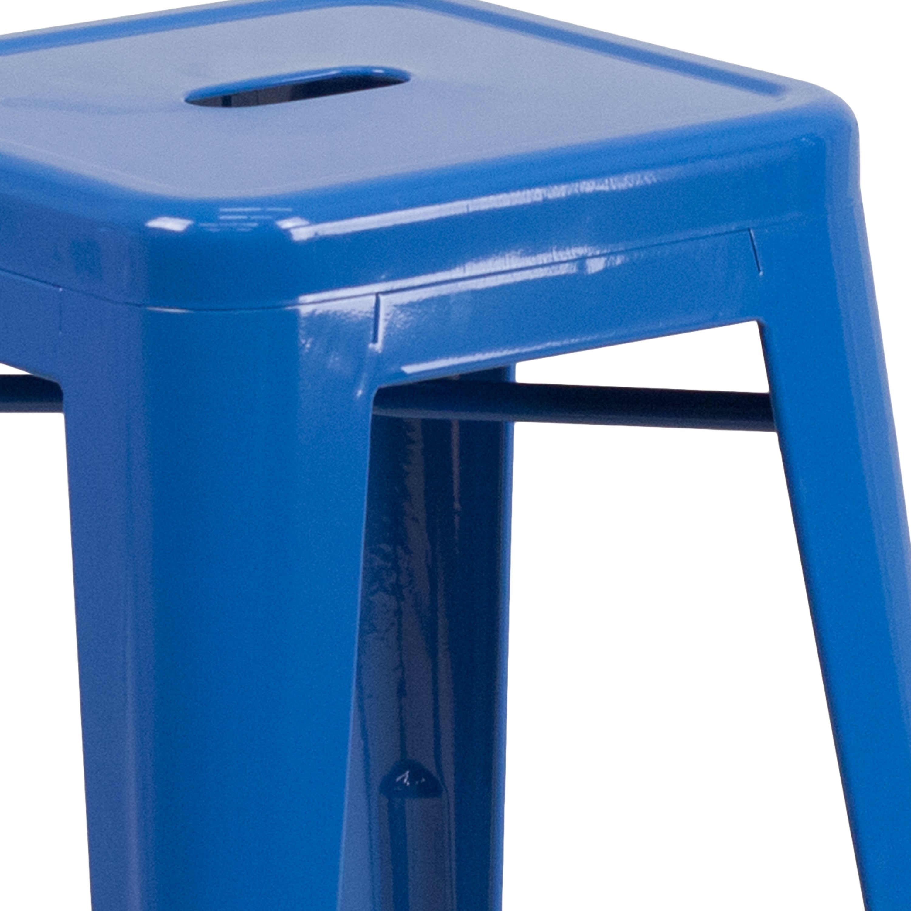 Kai Commercial Grade 24" High Backless Blue Metal Indoor-Outdoor Counter Height Stool with Square Seat