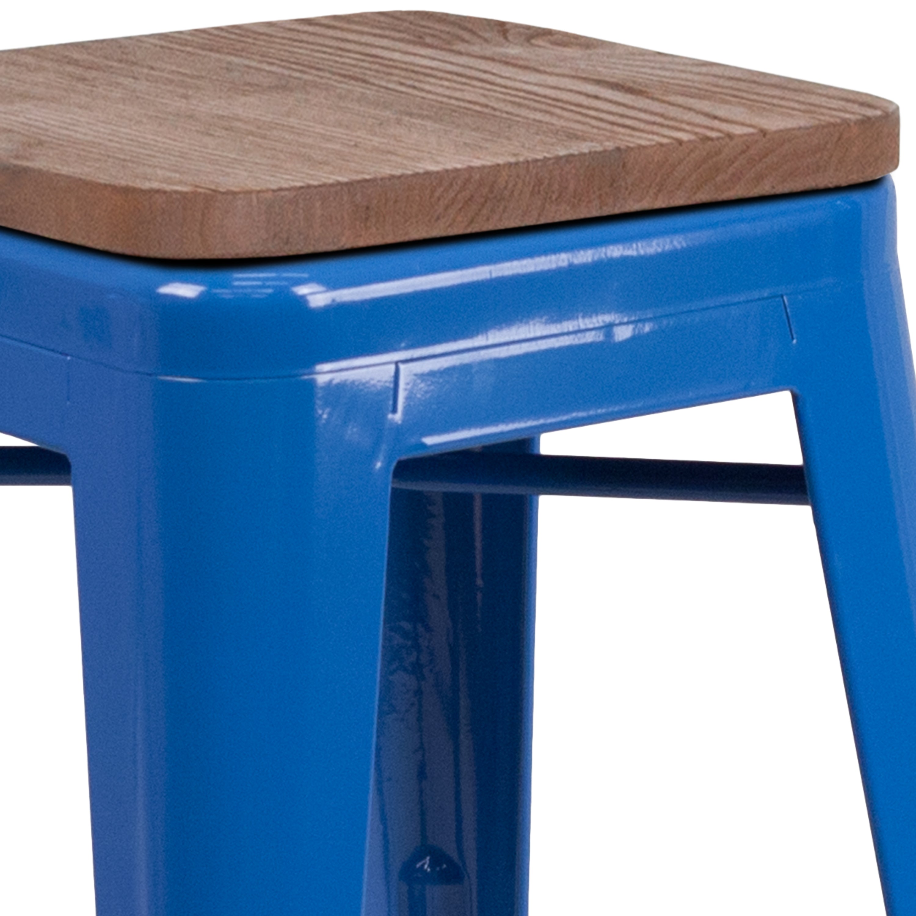 Lily 24" High Backless Blue Metal Counter Height Stool with Square Wood Seat