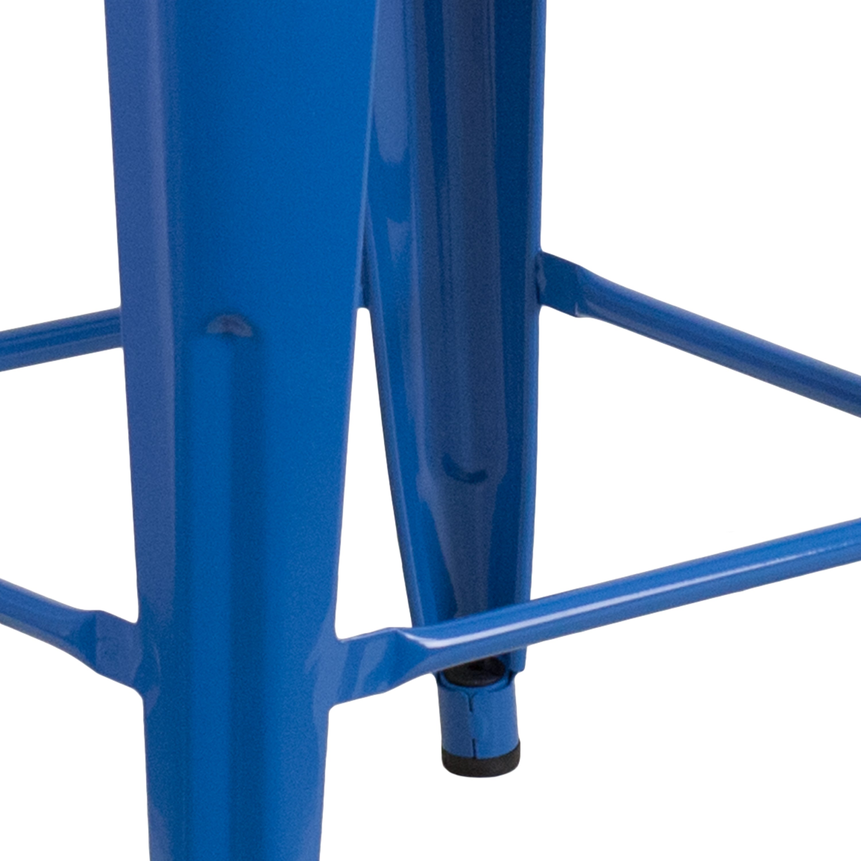 Lily 24" High Backless Blue Metal Counter Height Stool with Square Wood Seat