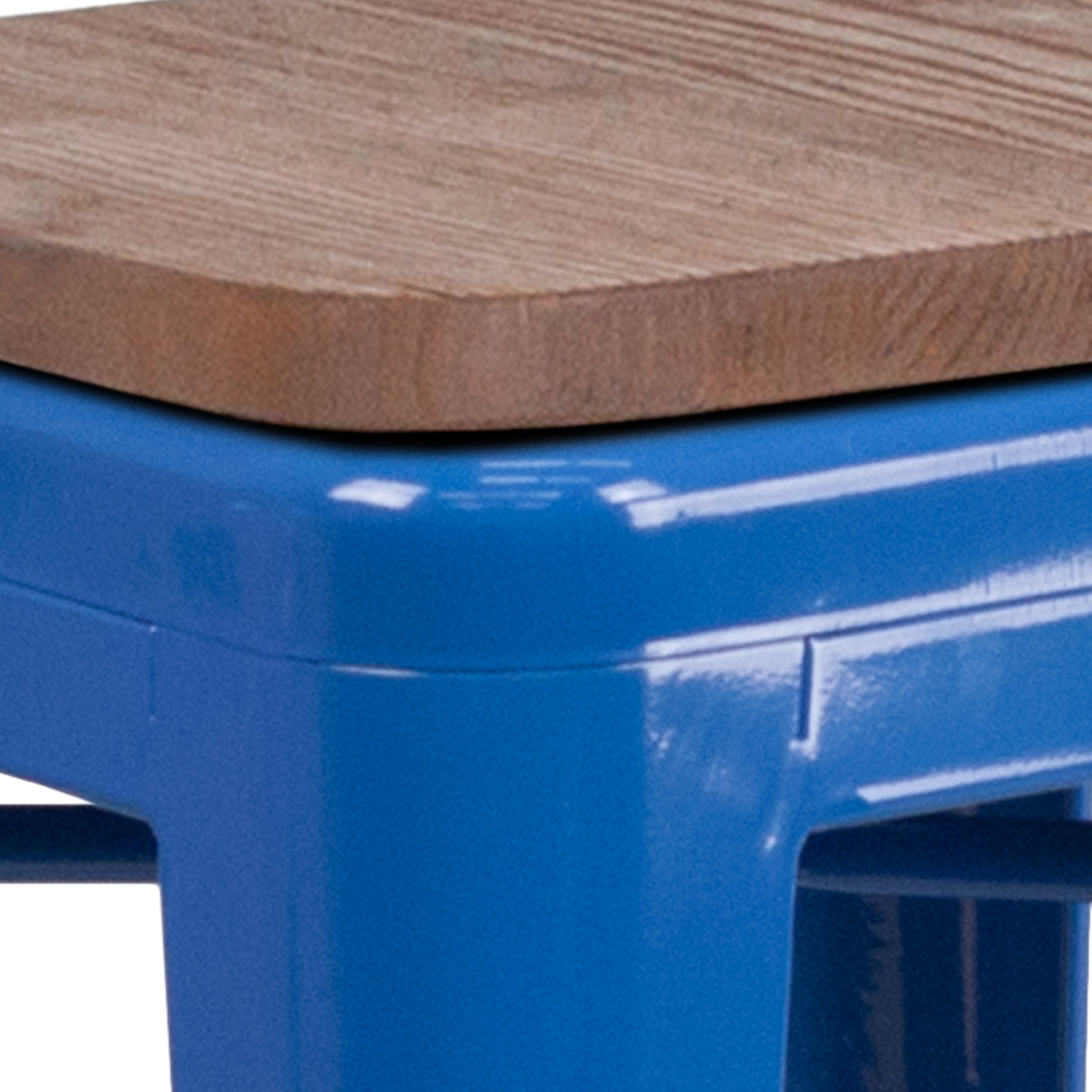 Lily 24" High Backless Blue Metal Counter Height Stool with Square Wood Seat
