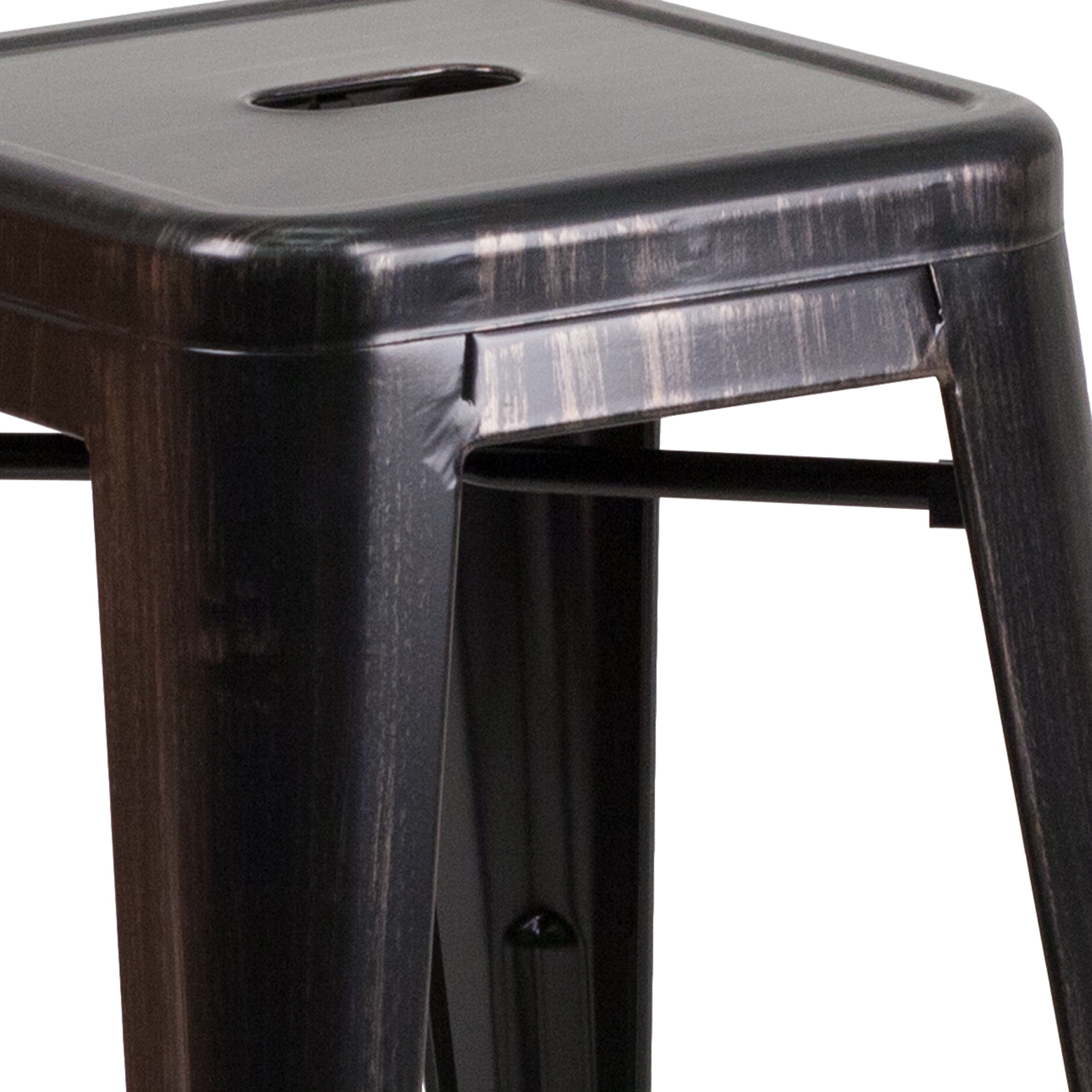 Kai Commercial Grade 24" High Backless Black-Antique Gold Metal Indoor-Outdoor Counter Height Stool with Square Seat
