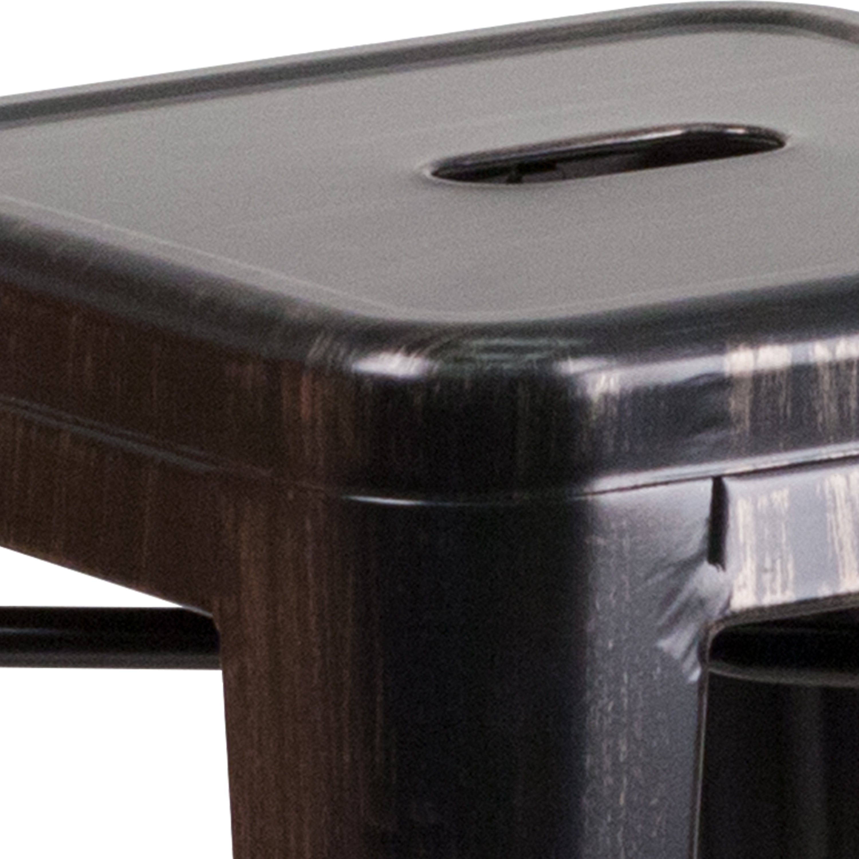 Kai Commercial Grade 24" High Backless Black-Antique Gold Metal Indoor-Outdoor Counter Height Stool with Square Seat