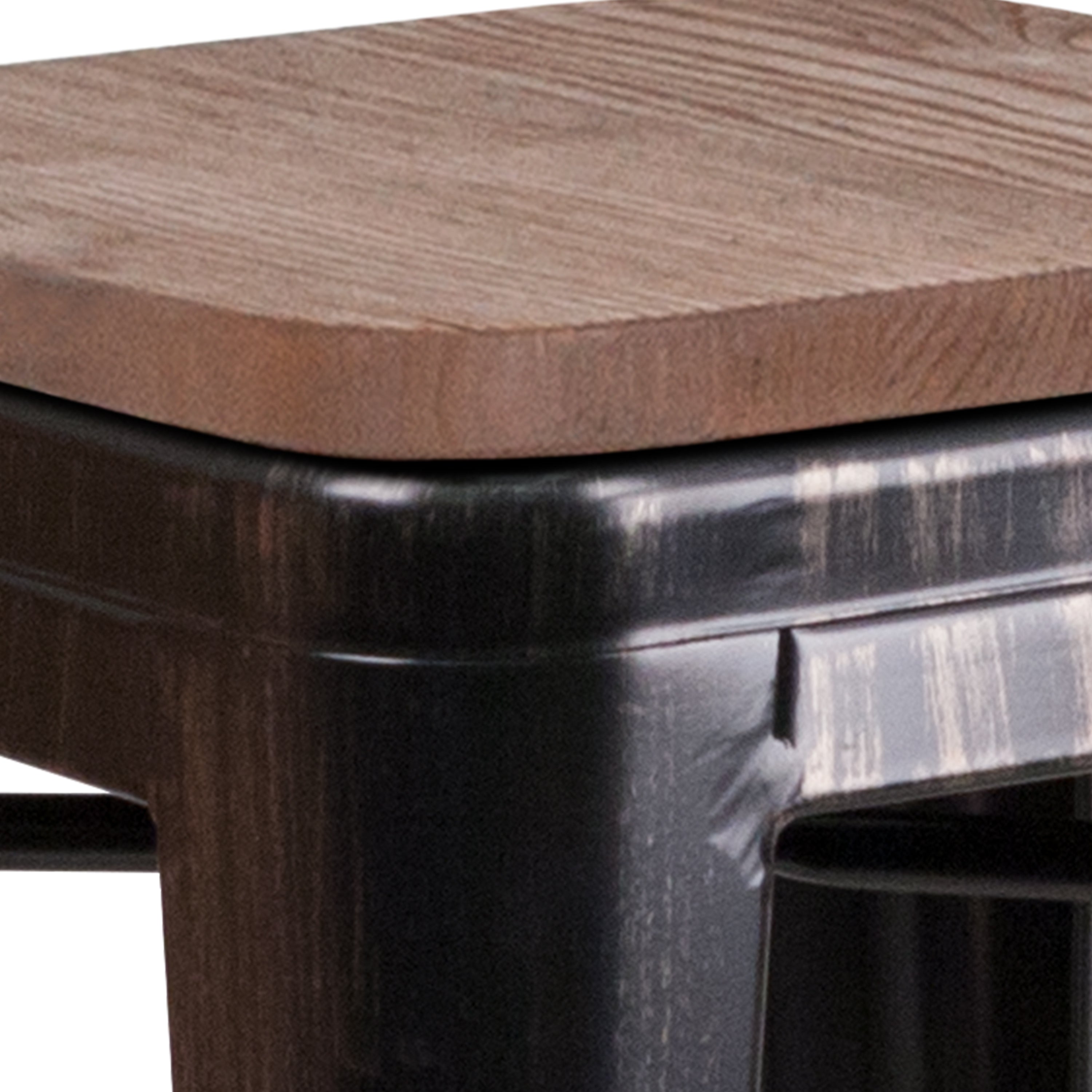 Lily 24" High Backless Black-Antique Gold Metal Counter Height Stool with Square Wood Seat