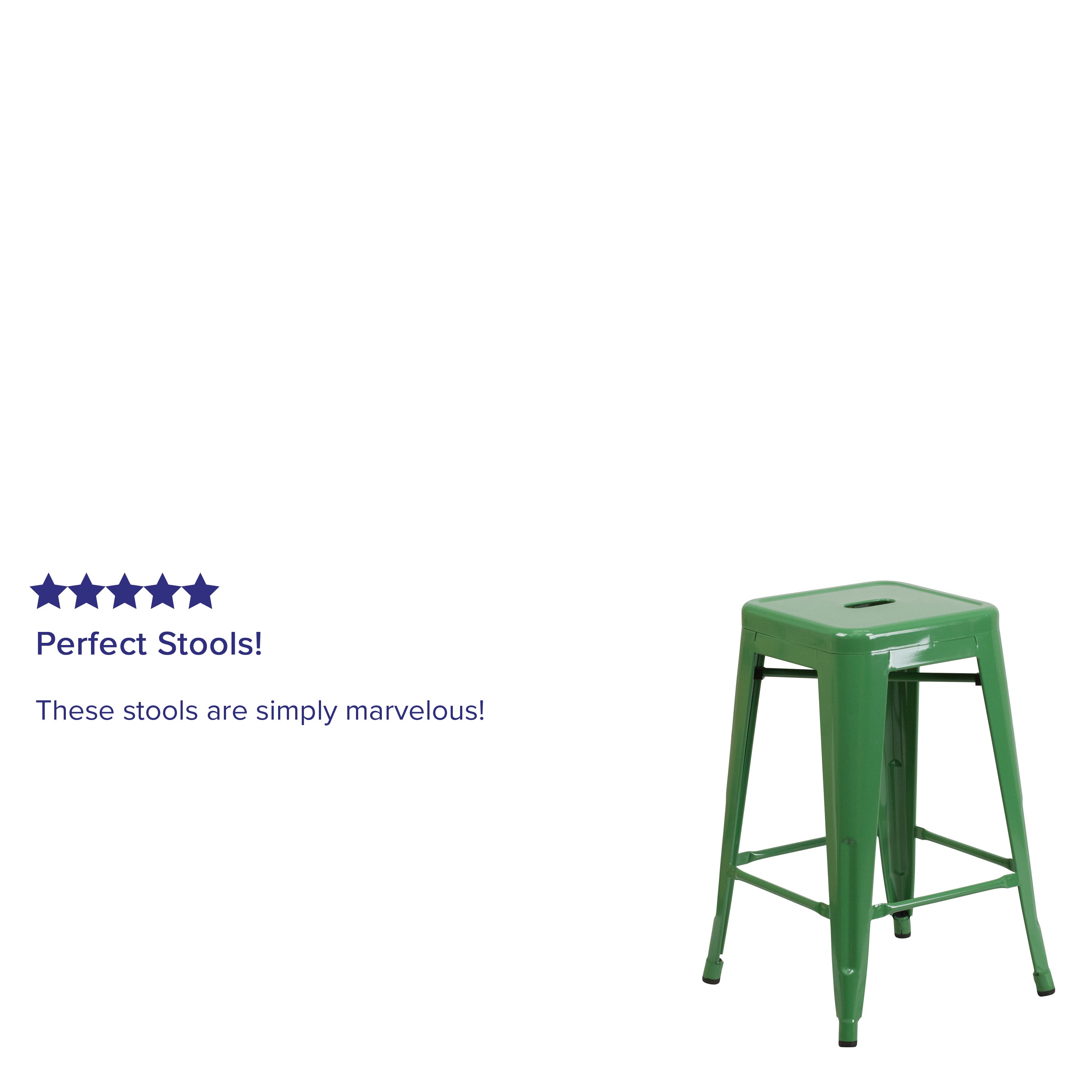 Kai Commercial Grade 24" High Backless Green Metal Indoor-Outdoor Counter Height Stool with Square Seat
