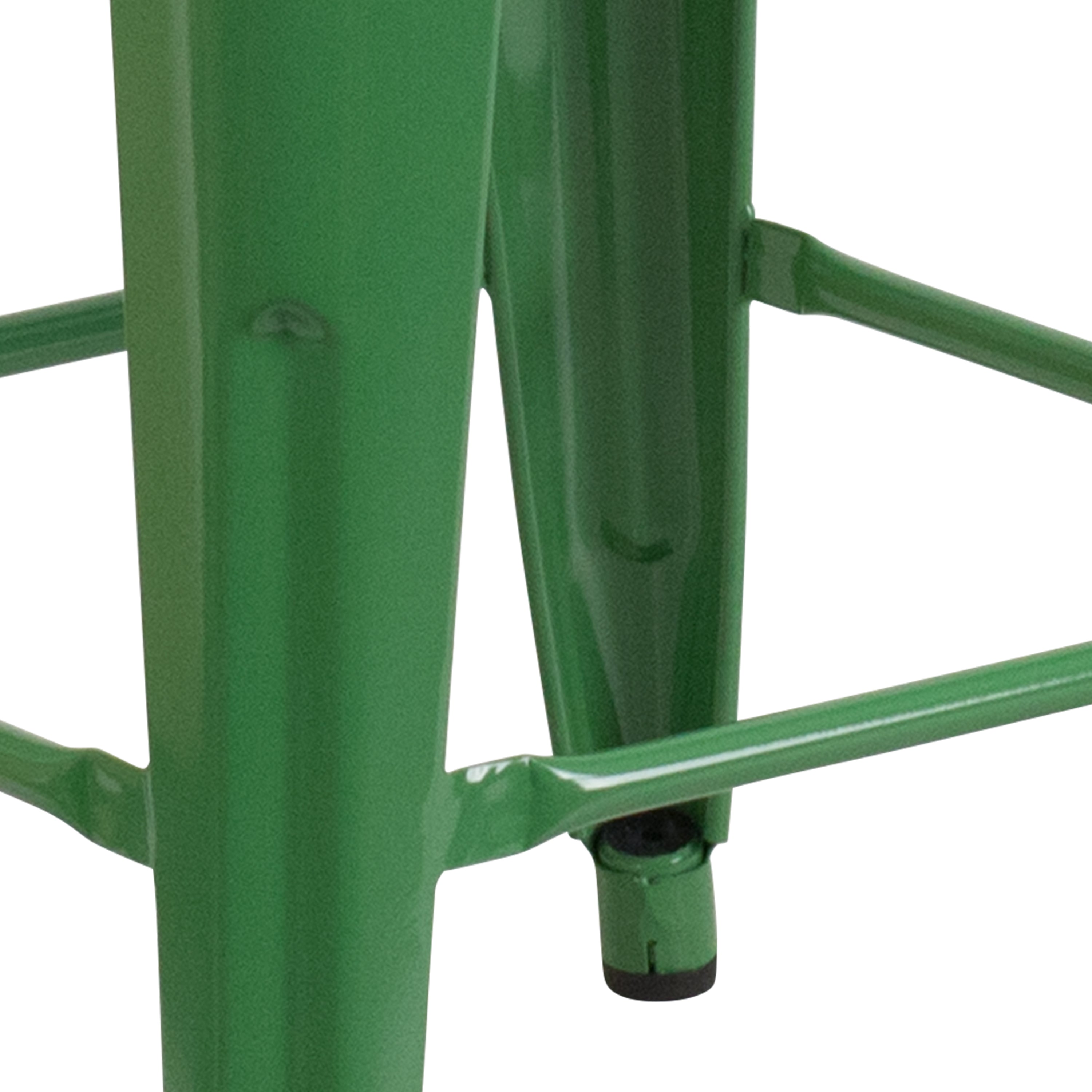 Kai Commercial Grade 24" High Backless Green Metal Indoor-Outdoor Counter Height Stool with Square Seat