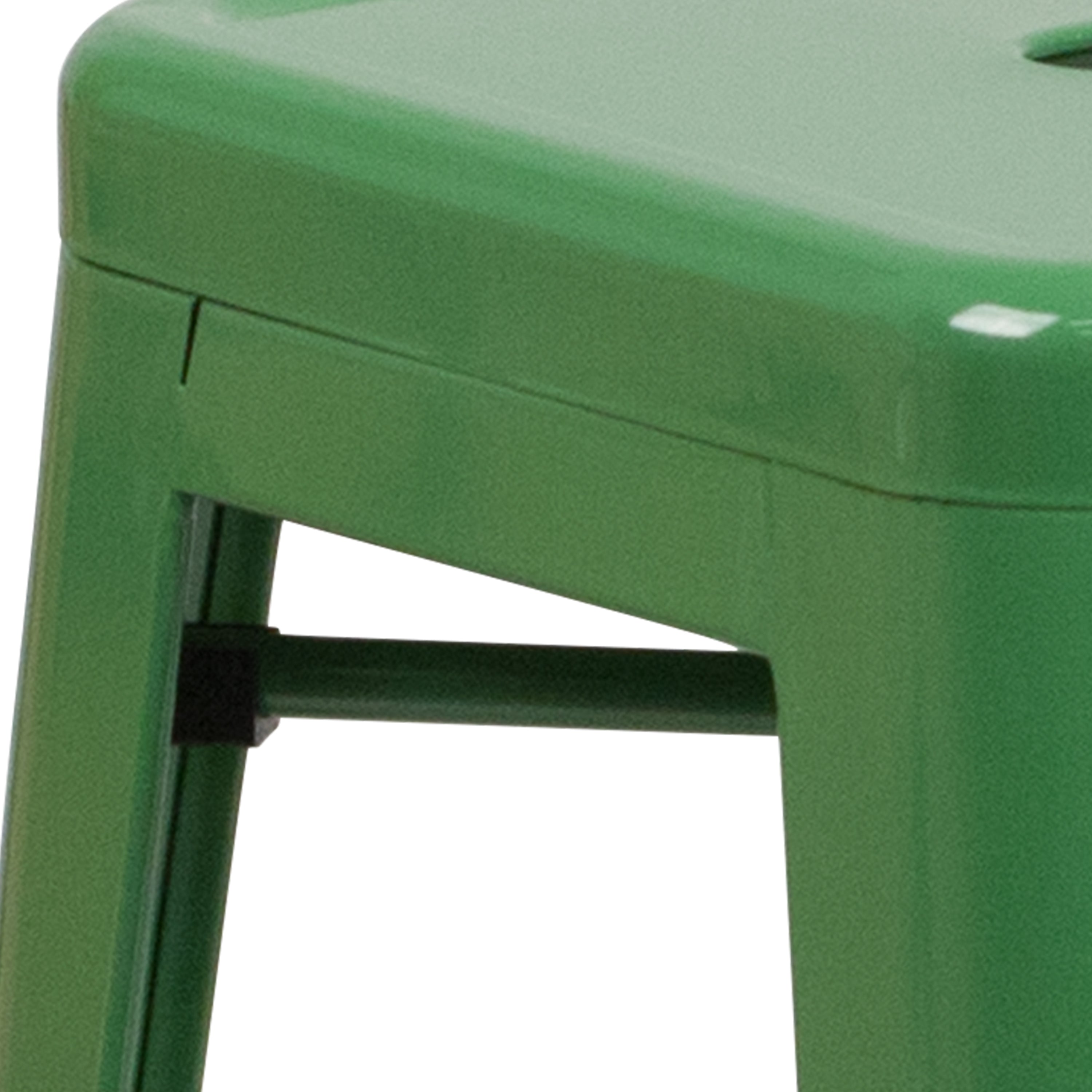 Kai Commercial Grade 24" High Backless Green Metal Indoor-Outdoor Counter Height Stool with Square Seat