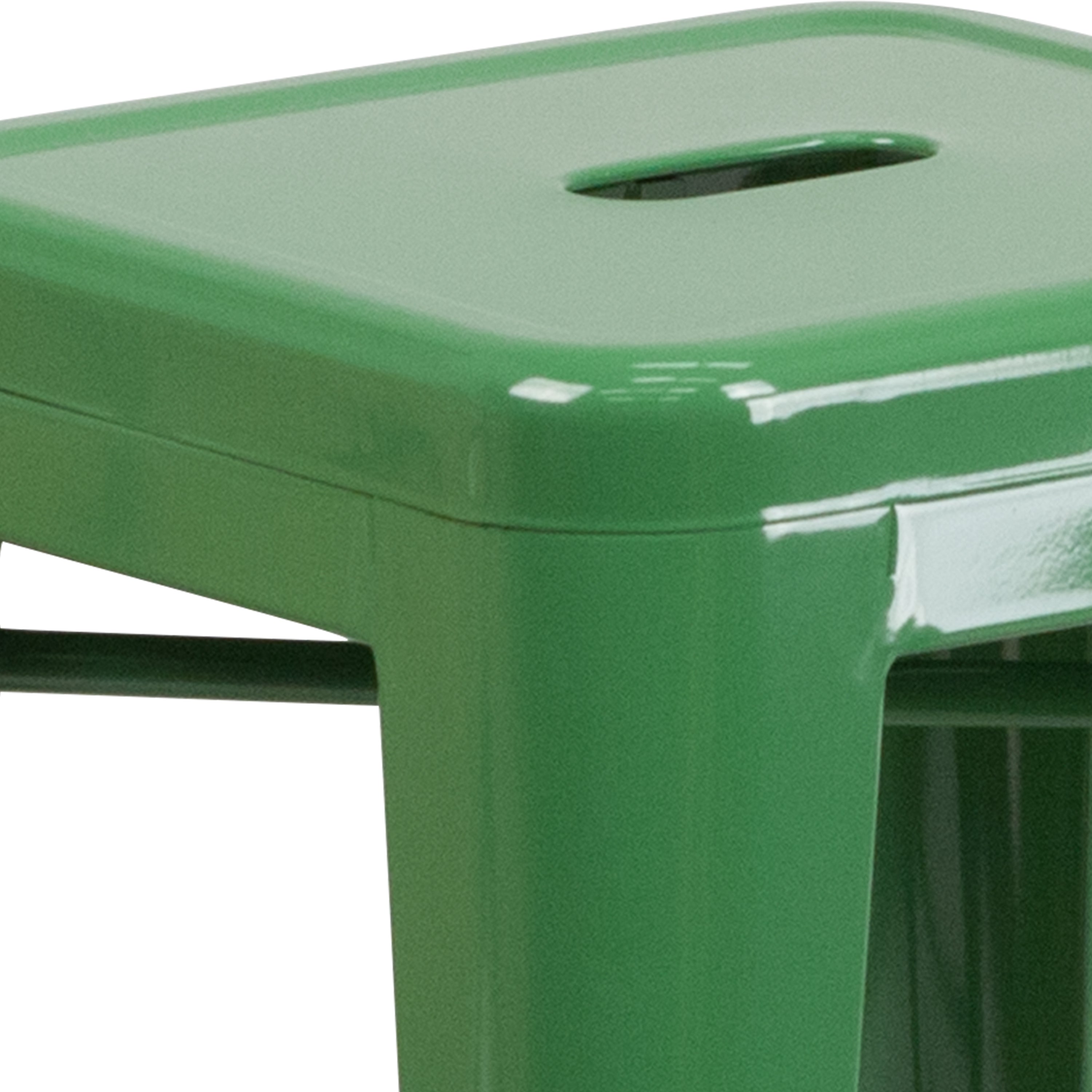 Kai Commercial Grade 24" High Backless Green Metal Indoor-Outdoor Counter Height Stool with Square Seat