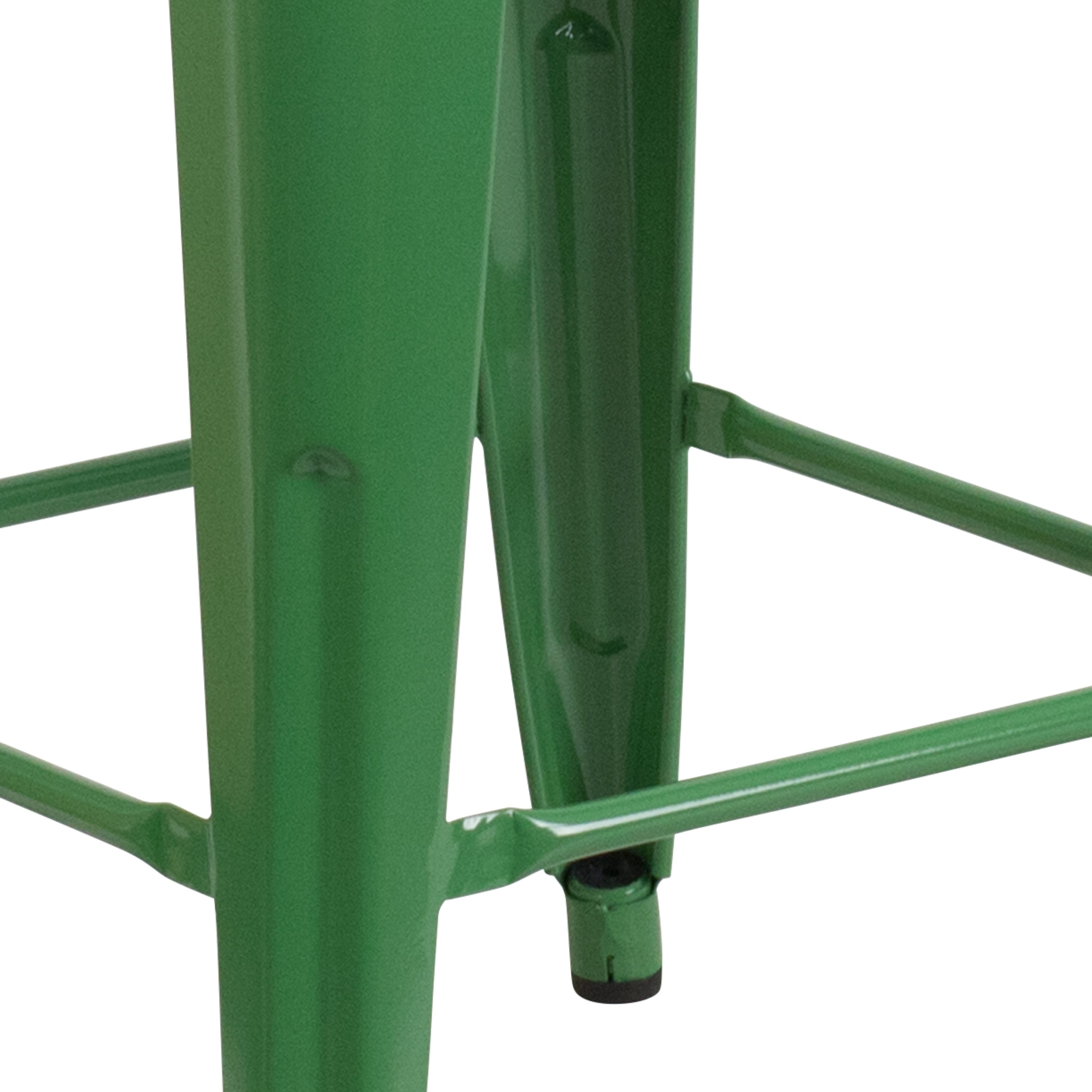 Lily 24" High Backless Green Metal Counter Height Stool with Square Wood Seat