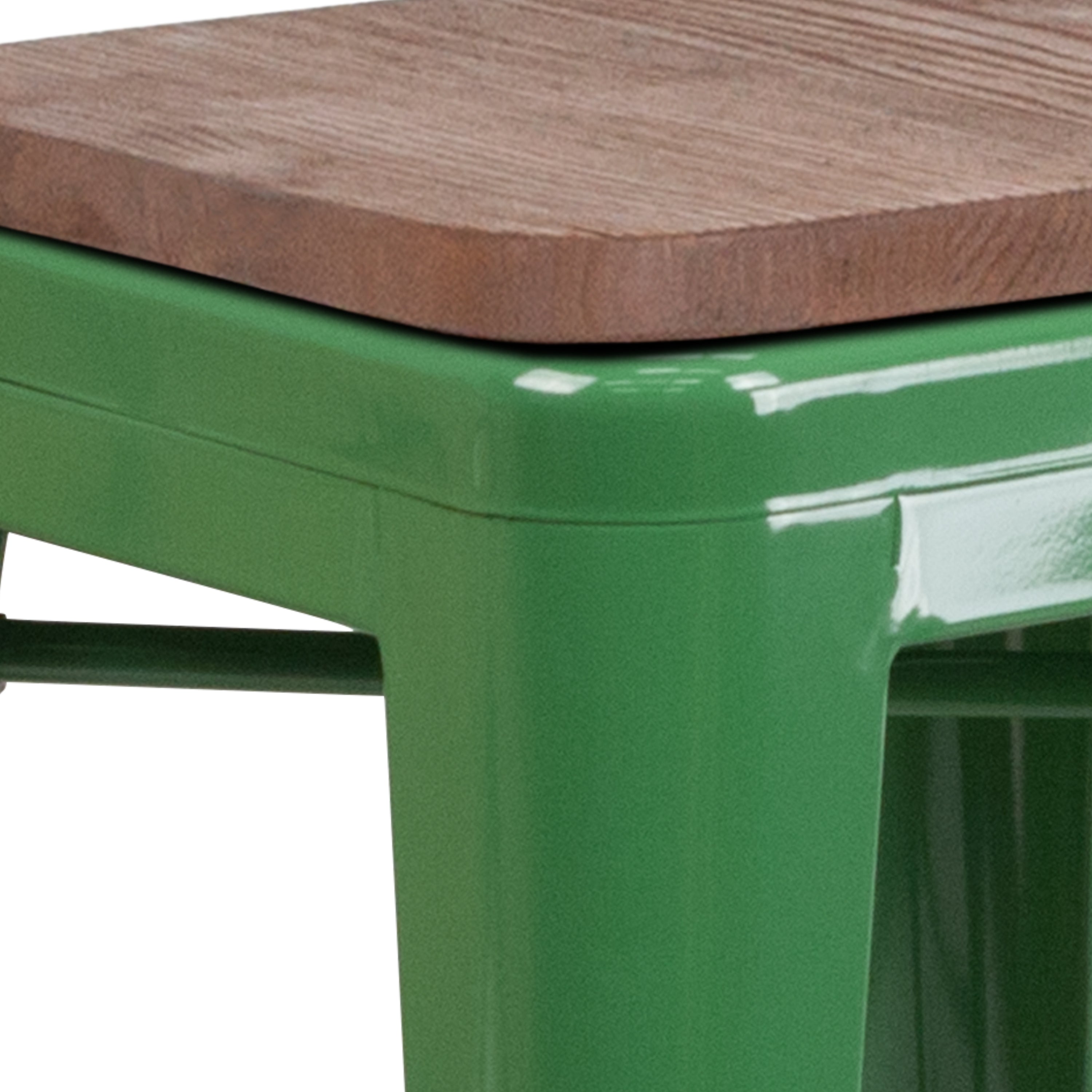 Lily 24" High Backless Green Metal Counter Height Stool with Square Wood Seat