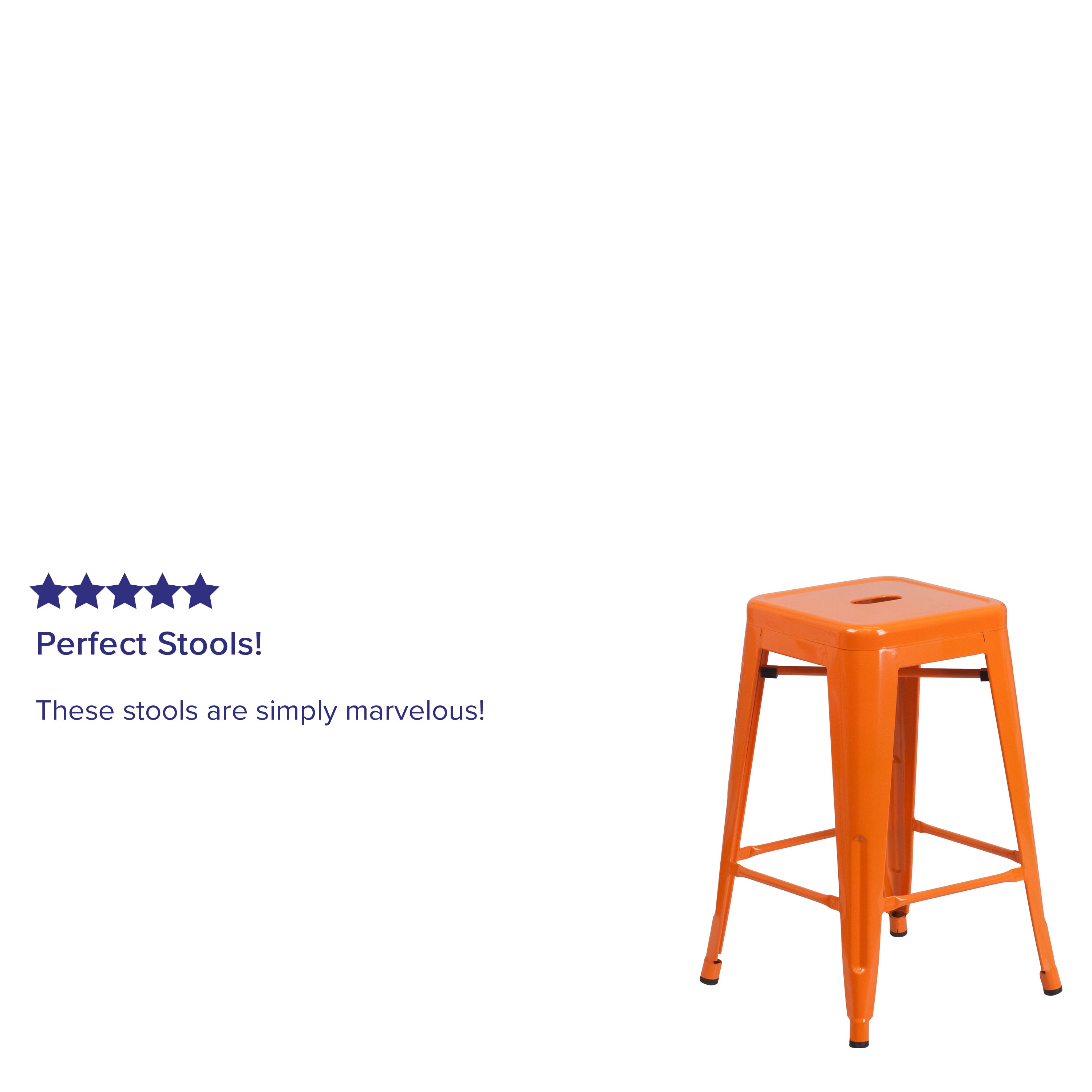 Kai Commercial Grade 24" High Backless Orange Metal Indoor-Outdoor Counter Height Stool with Square Seat