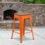 Lily 24" High Backless Orange Metal Counter Height Stool with Square Wood Seat