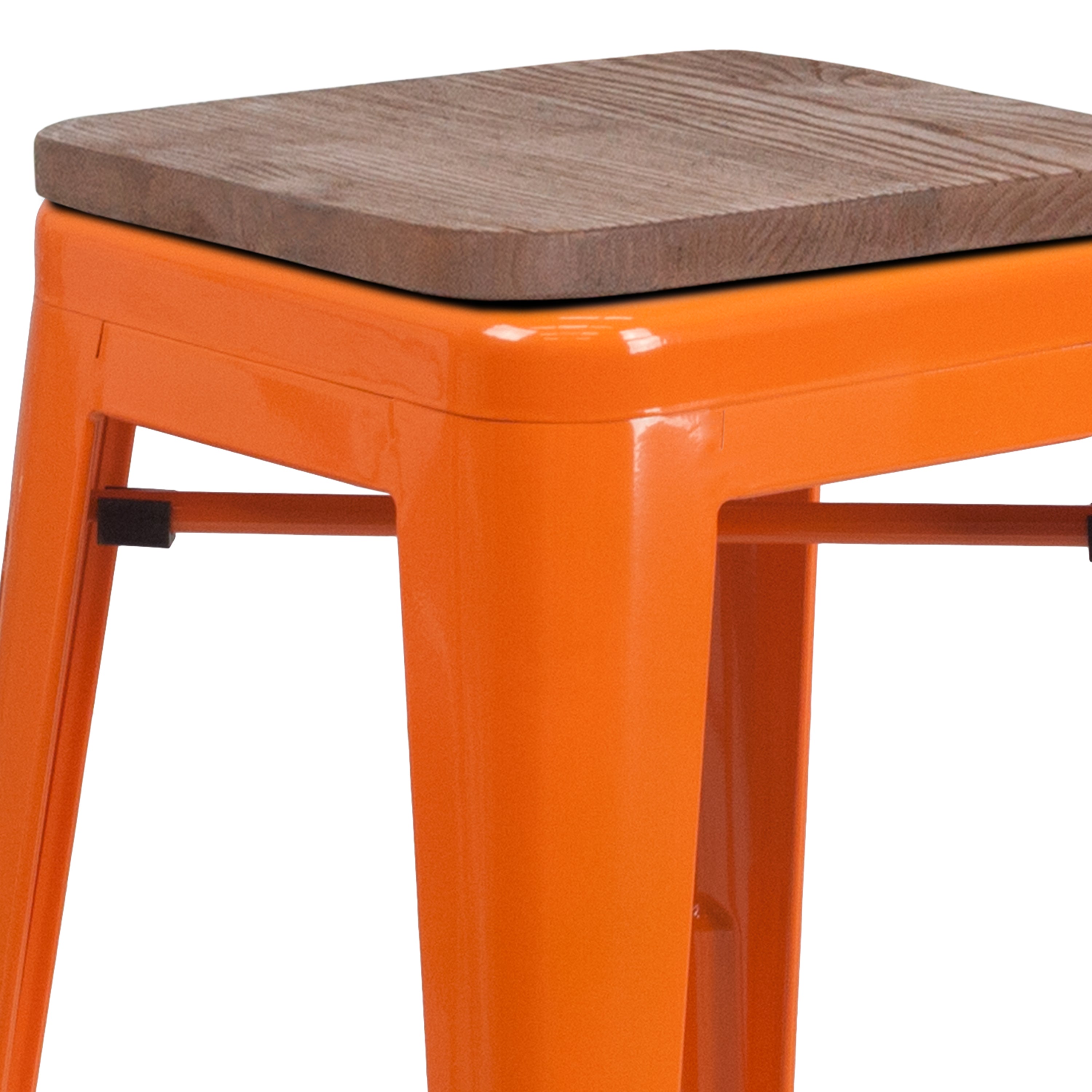 Lily 24" High Backless Orange Metal Counter Height Stool with Square Wood Seat