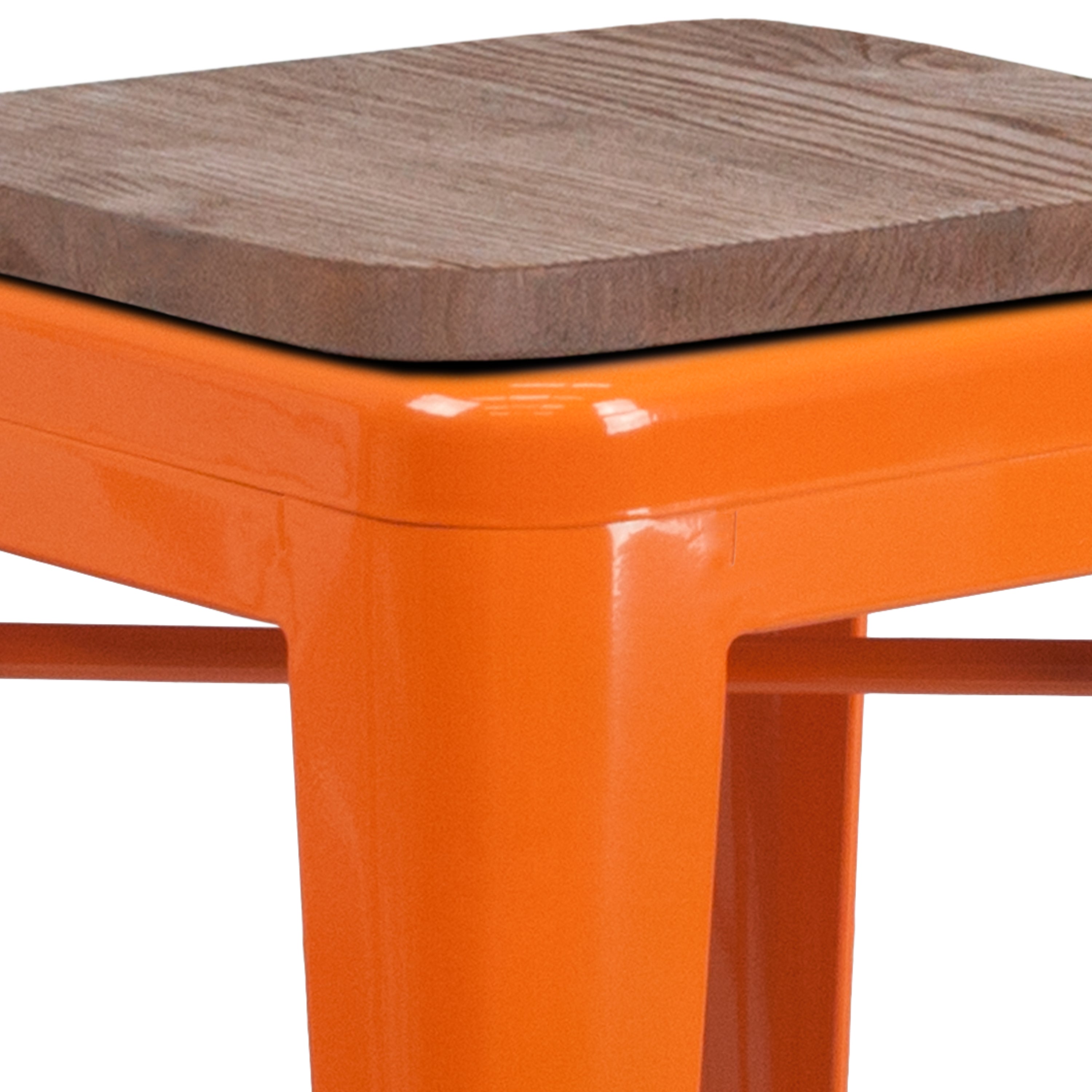 Lily 24" High Backless Orange Metal Counter Height Stool with Square Wood Seat