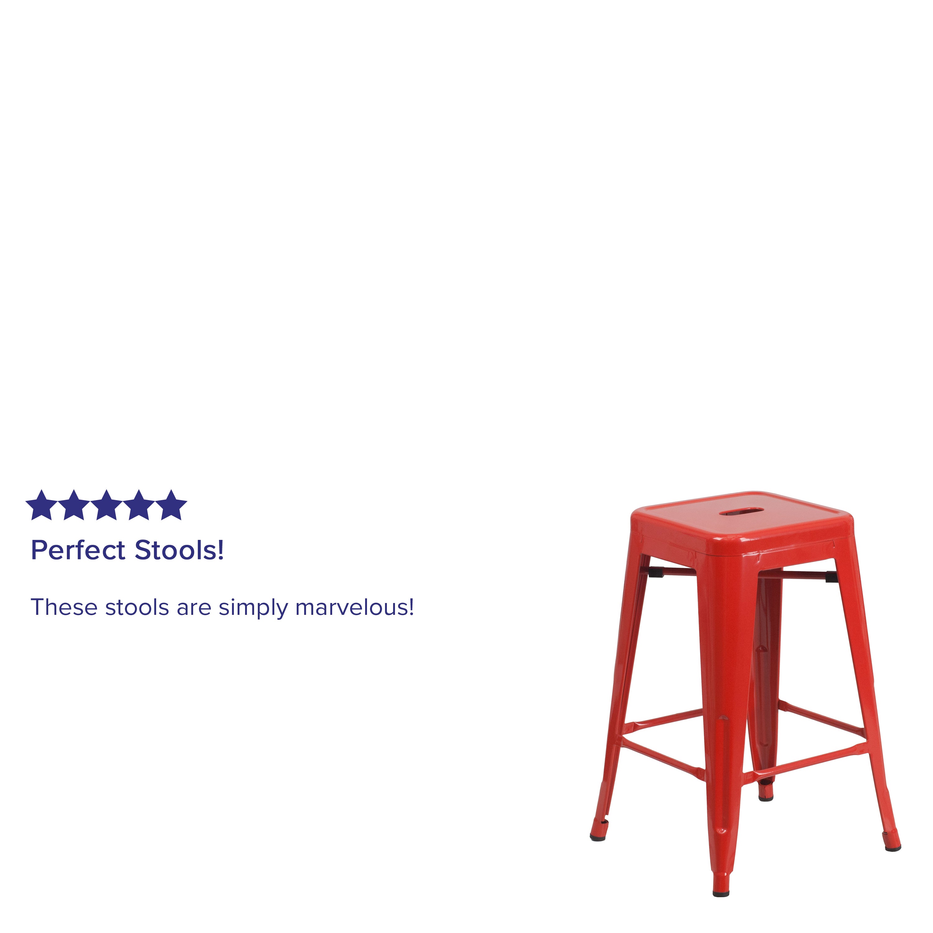 Kai Commercial Grade 24" High Backless Red Metal Indoor-Outdoor Counter Height Stool with Square Seat