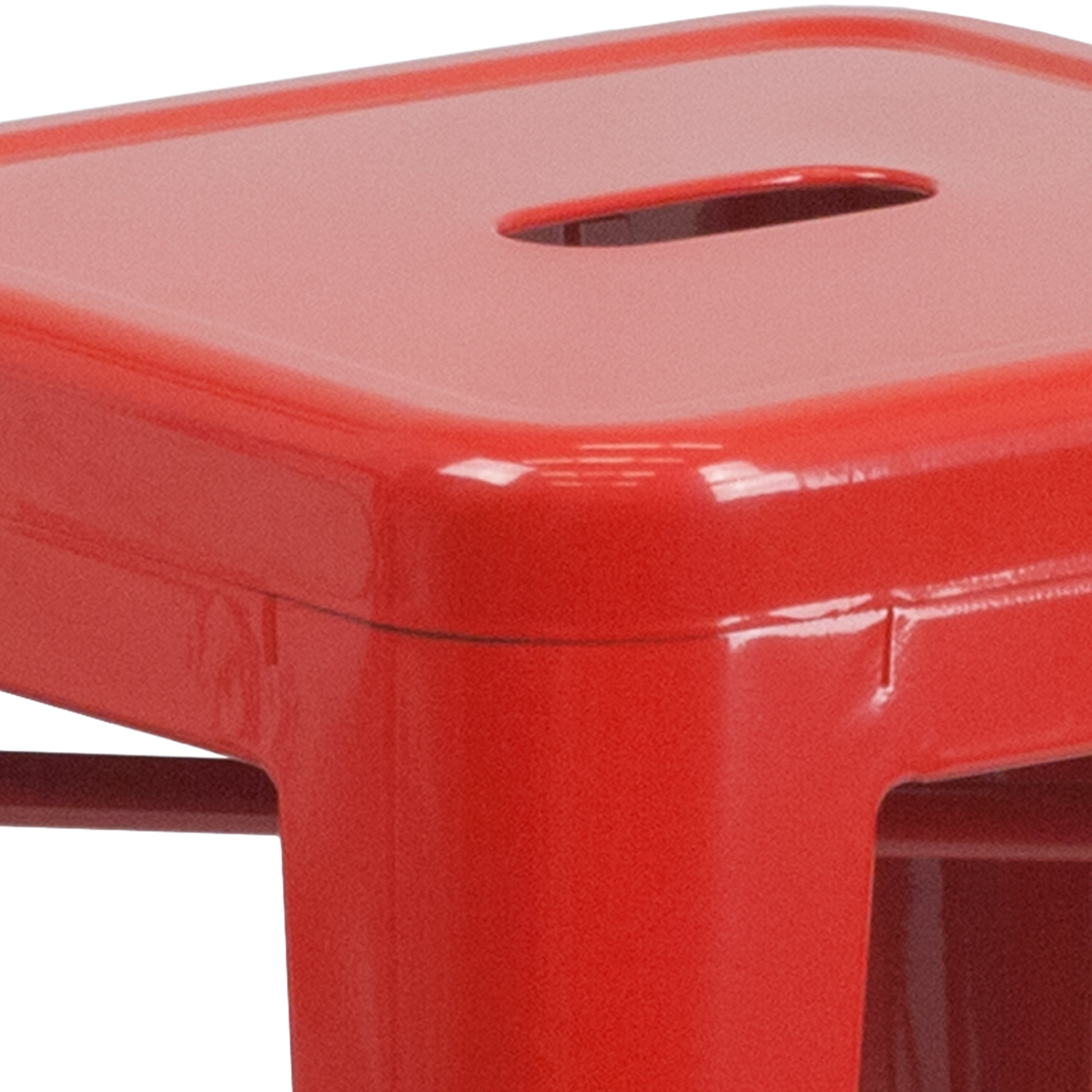 Kai Commercial Grade 24" High Backless Red Metal Indoor-Outdoor Counter Height Stool with Square Seat