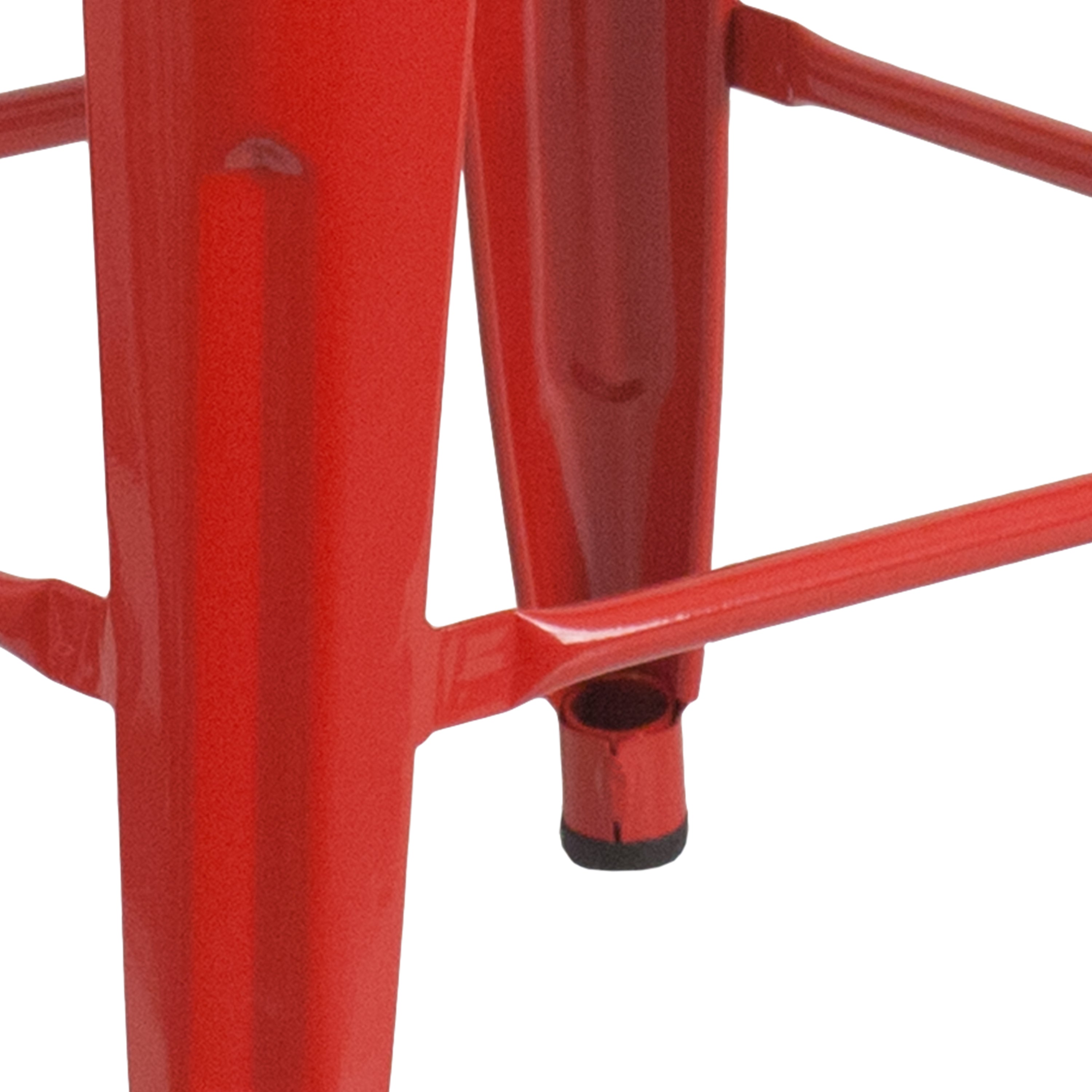 Lily 24" High Backless Red Metal Counter Height Stool with Square Wood Seat