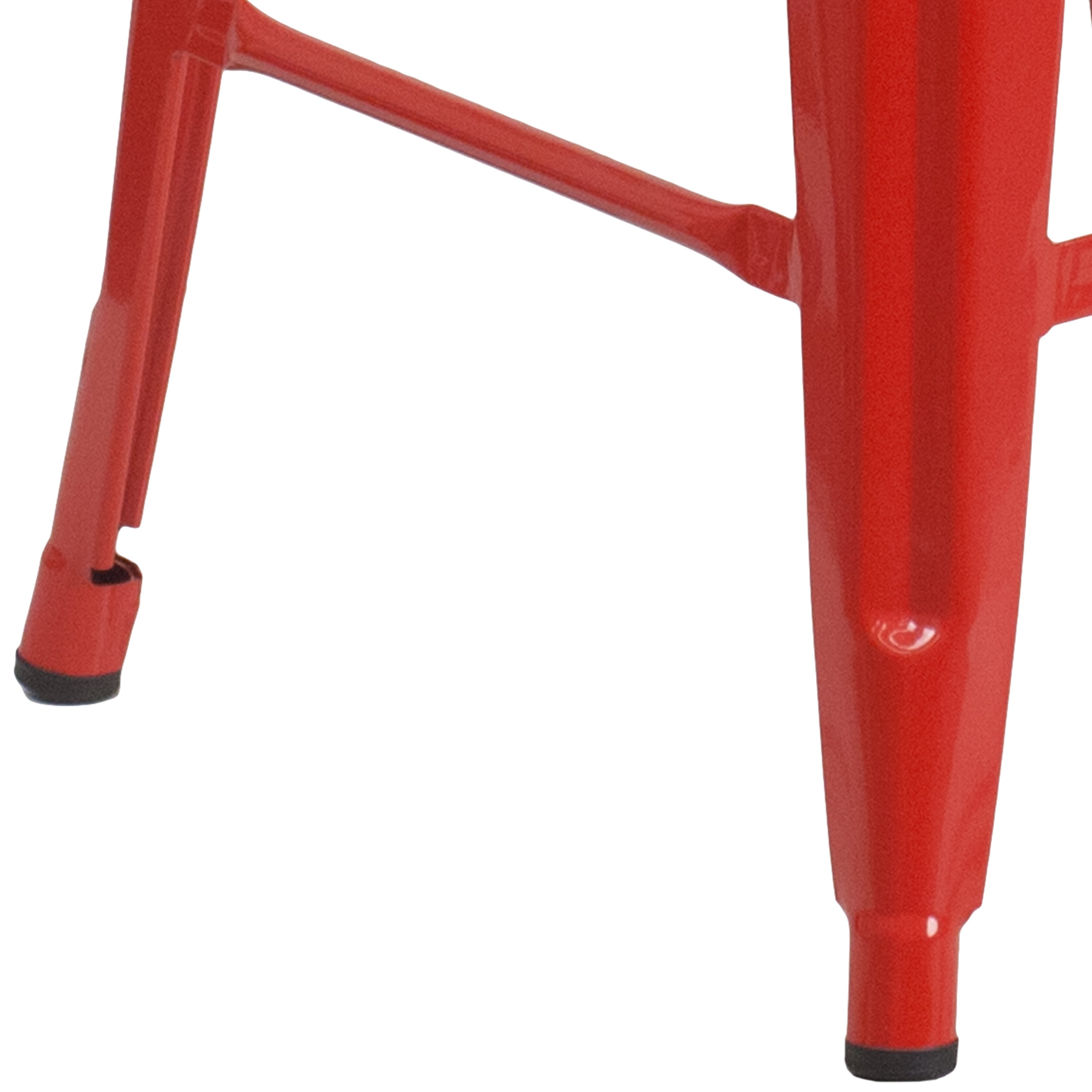 Lily 24" High Backless Red Metal Counter Height Stool with Square Wood Seat