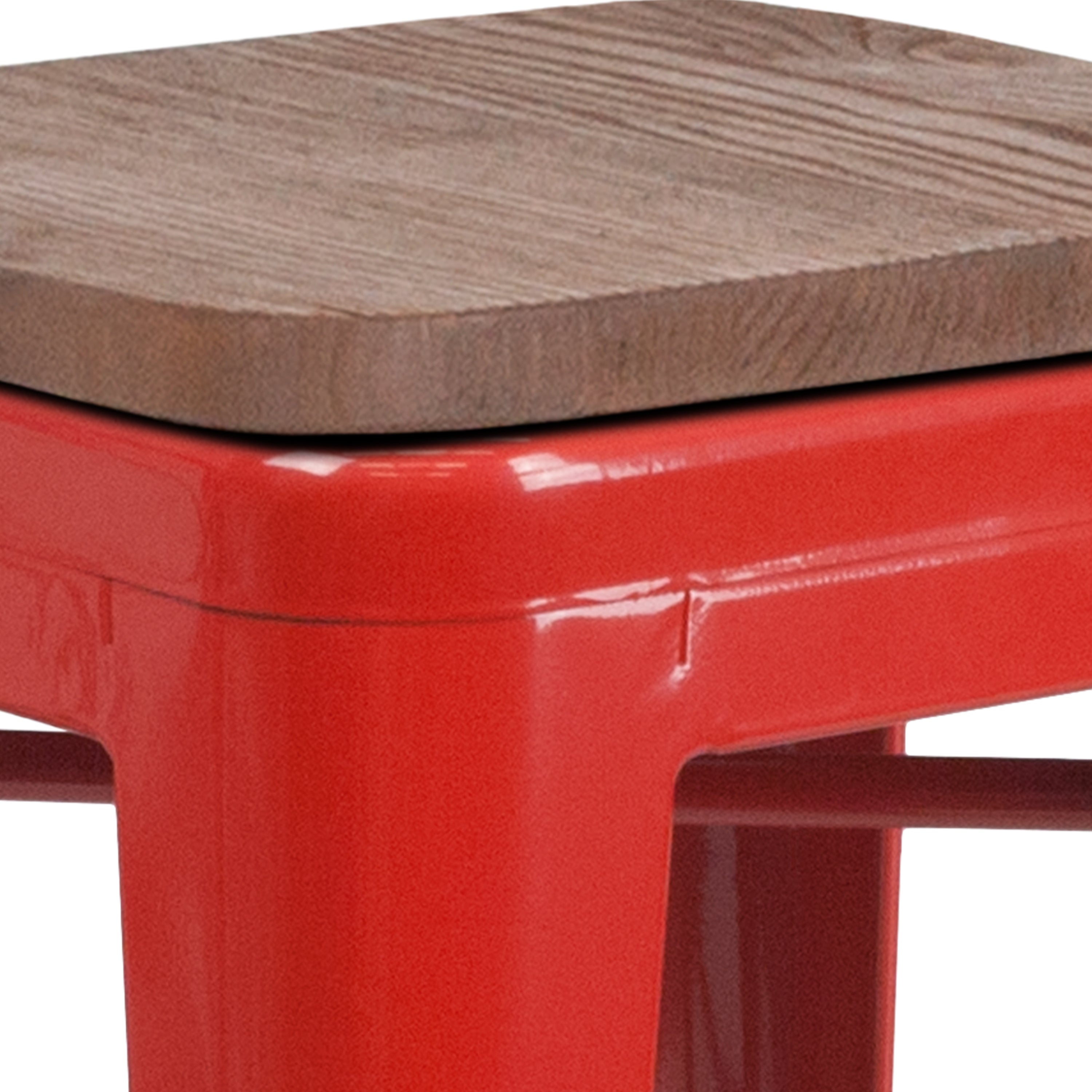 Lily 24" High Backless Red Metal Counter Height Stool with Square Wood Seat