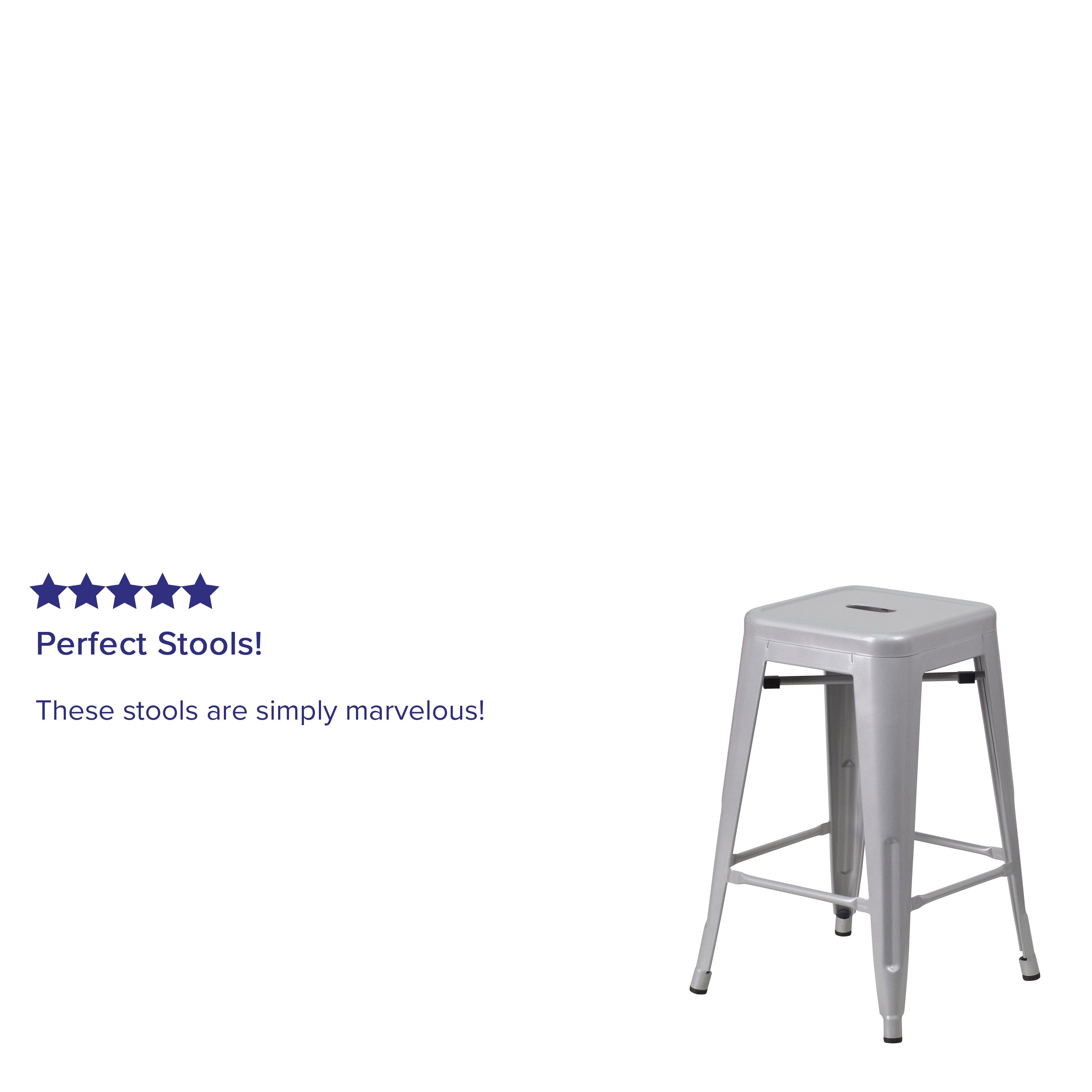 Kai Commercial Grade 24" High Backless Silver Metal Indoor-Outdoor Counter Height Stool with Square Seat