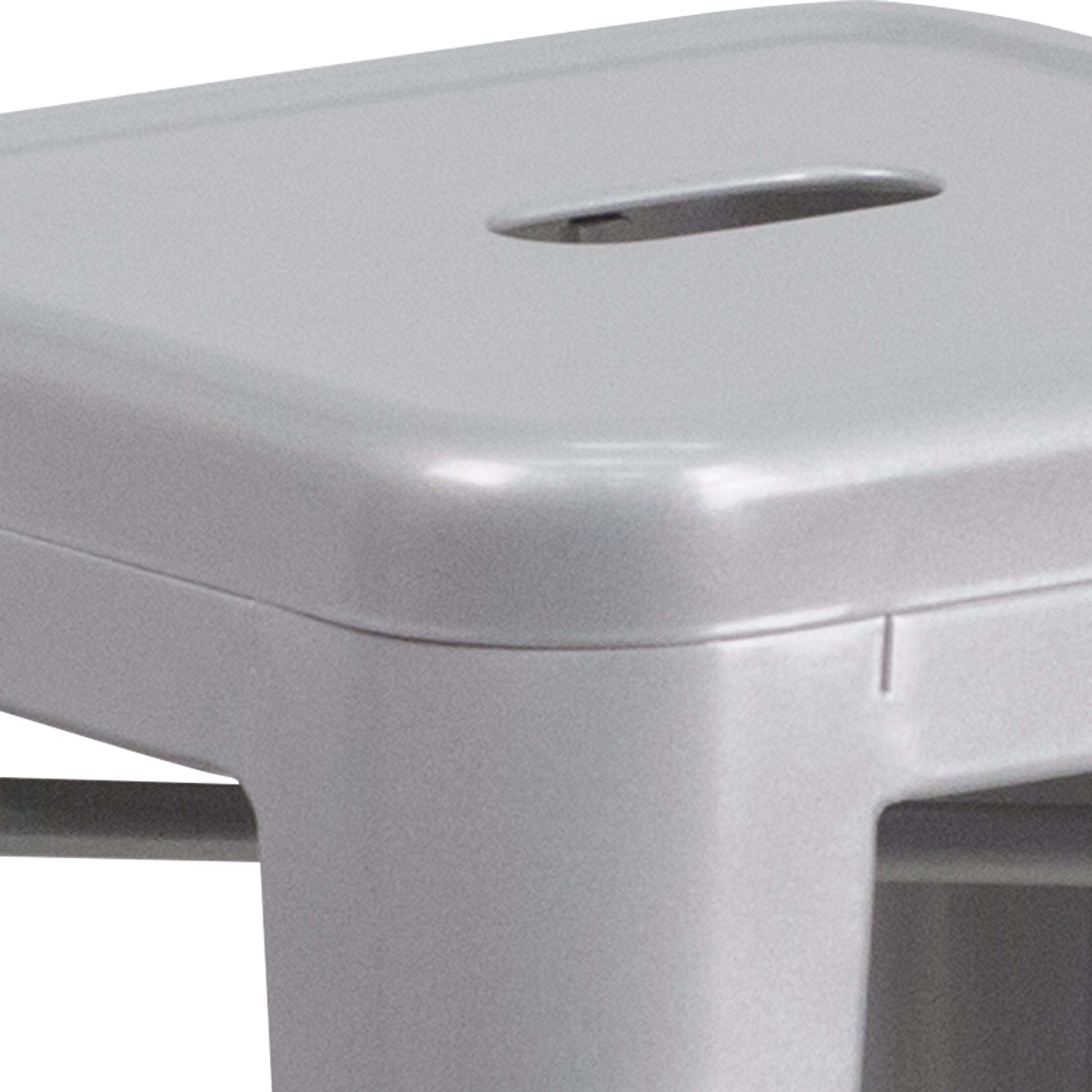 Kai Commercial Grade 24" High Backless Silver Metal Indoor-Outdoor Counter Height Stool with Square Seat