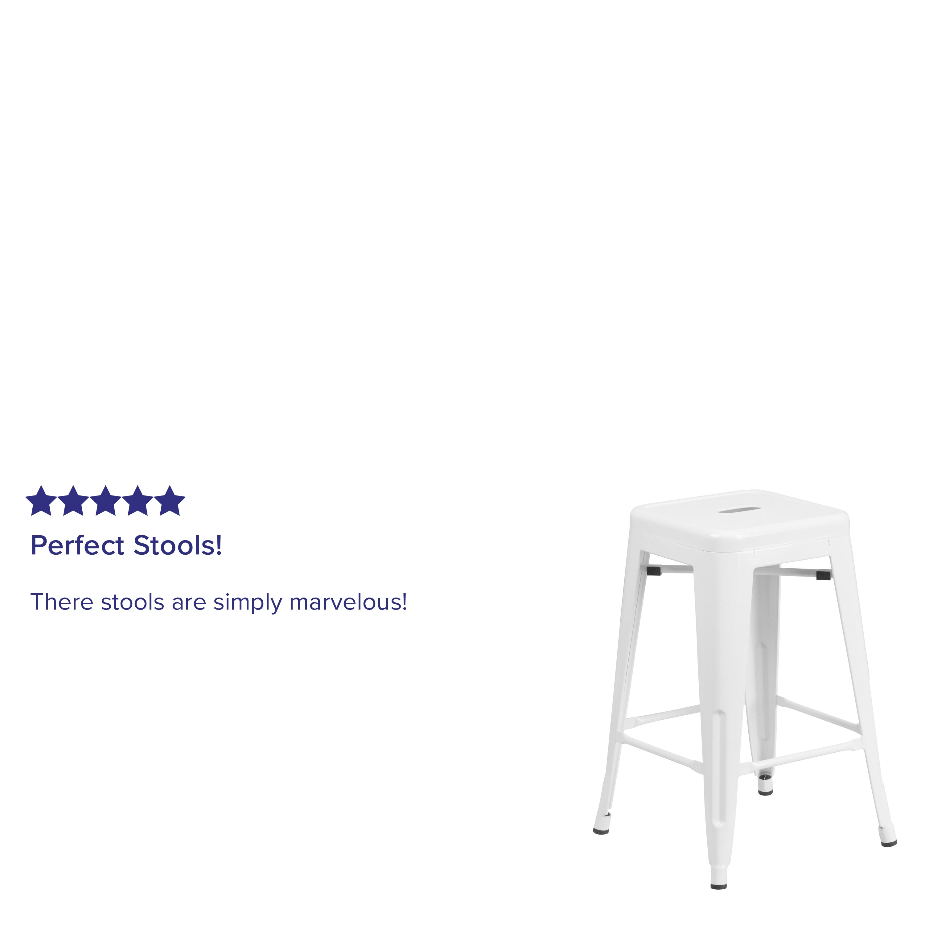 Kai Commercial Grade 24" High Backless White Metal Indoor-Outdoor Counter Height Stool with Square Seat