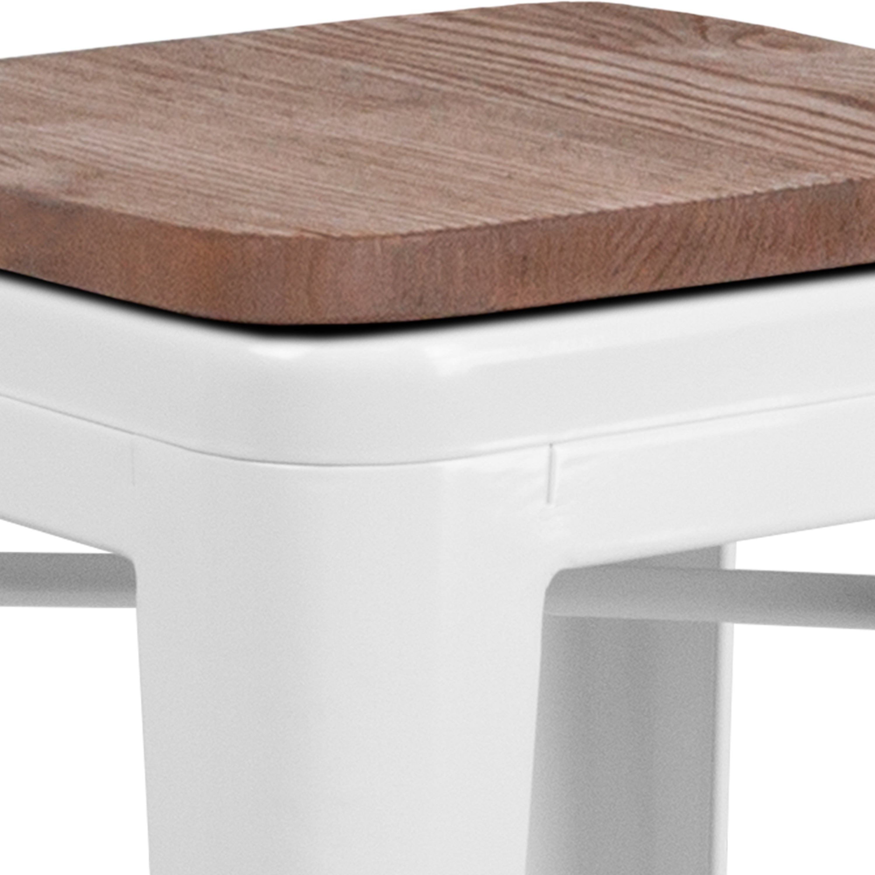 Lily 24" High Backless White Metal Counter Height Stool with Square Wood Seat