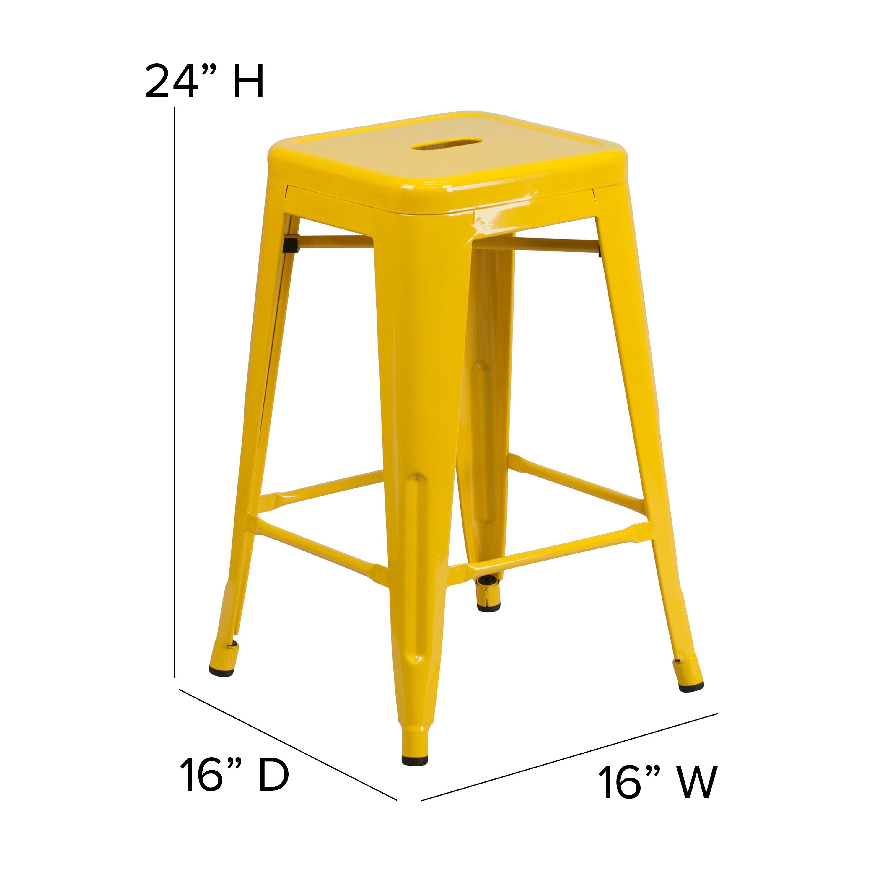 Kai Commercial Grade 24" High Backless Yellow Metal Indoor-Outdoor Counter Height Stool with Square Seat