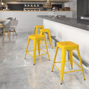 Kai Commercial Grade 24" High Backless Yellow Metal Indoor-Outdoor Counter Height Stool with Square Seat