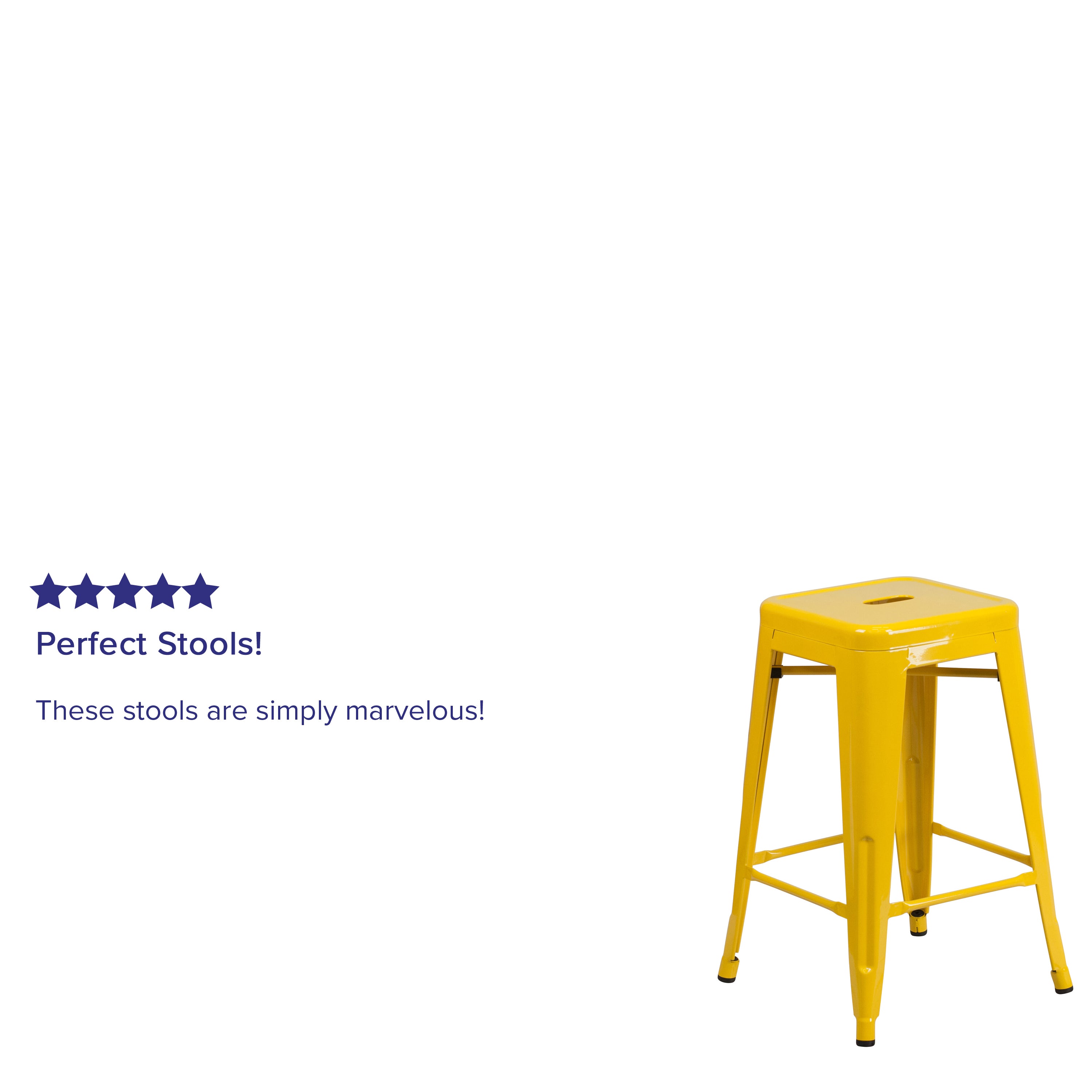 Kai Commercial Grade 24" High Backless Yellow Metal Indoor-Outdoor Counter Height Stool with Square Seat