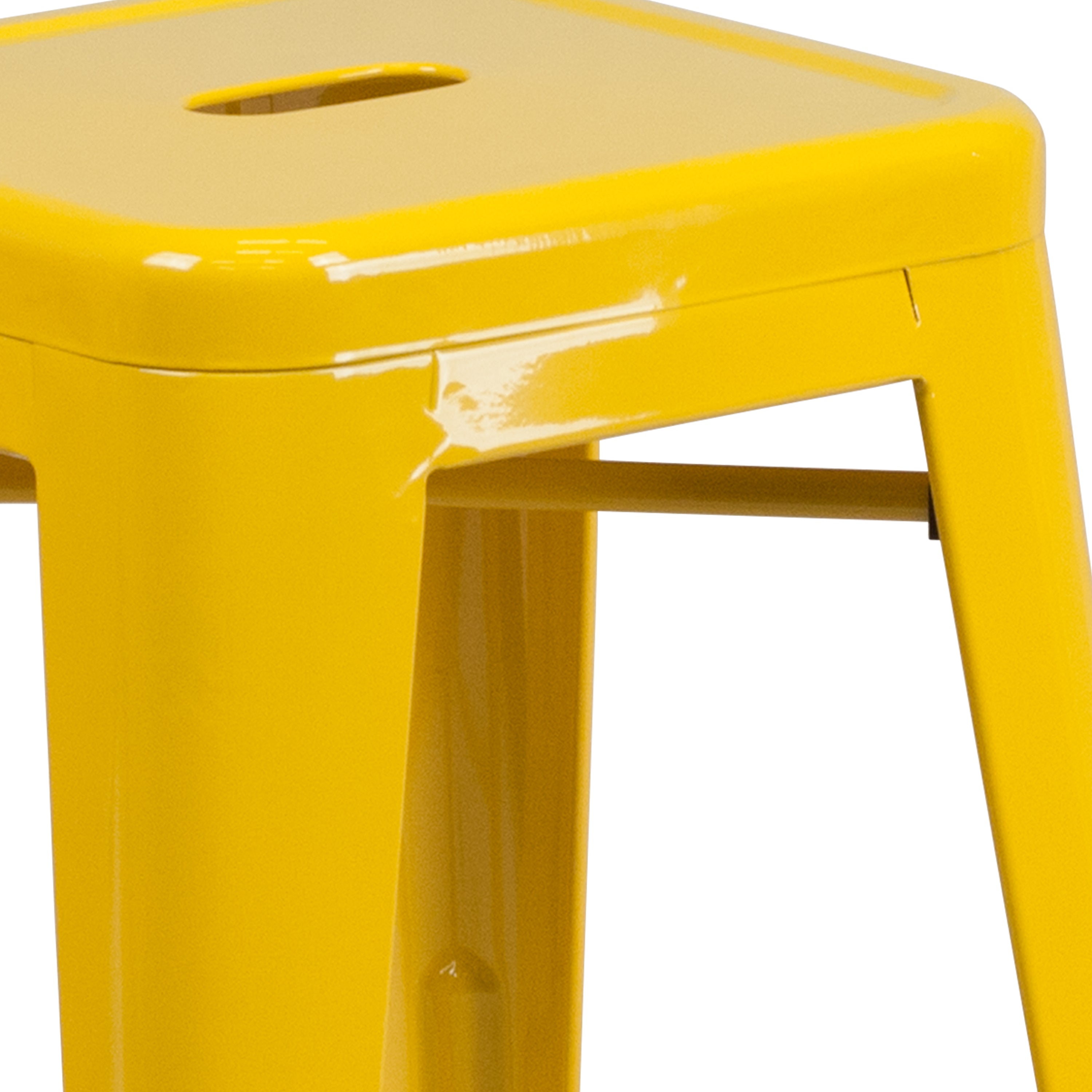 Kai Commercial Grade 24" High Backless Yellow Metal Indoor-Outdoor Counter Height Stool with Square Seat