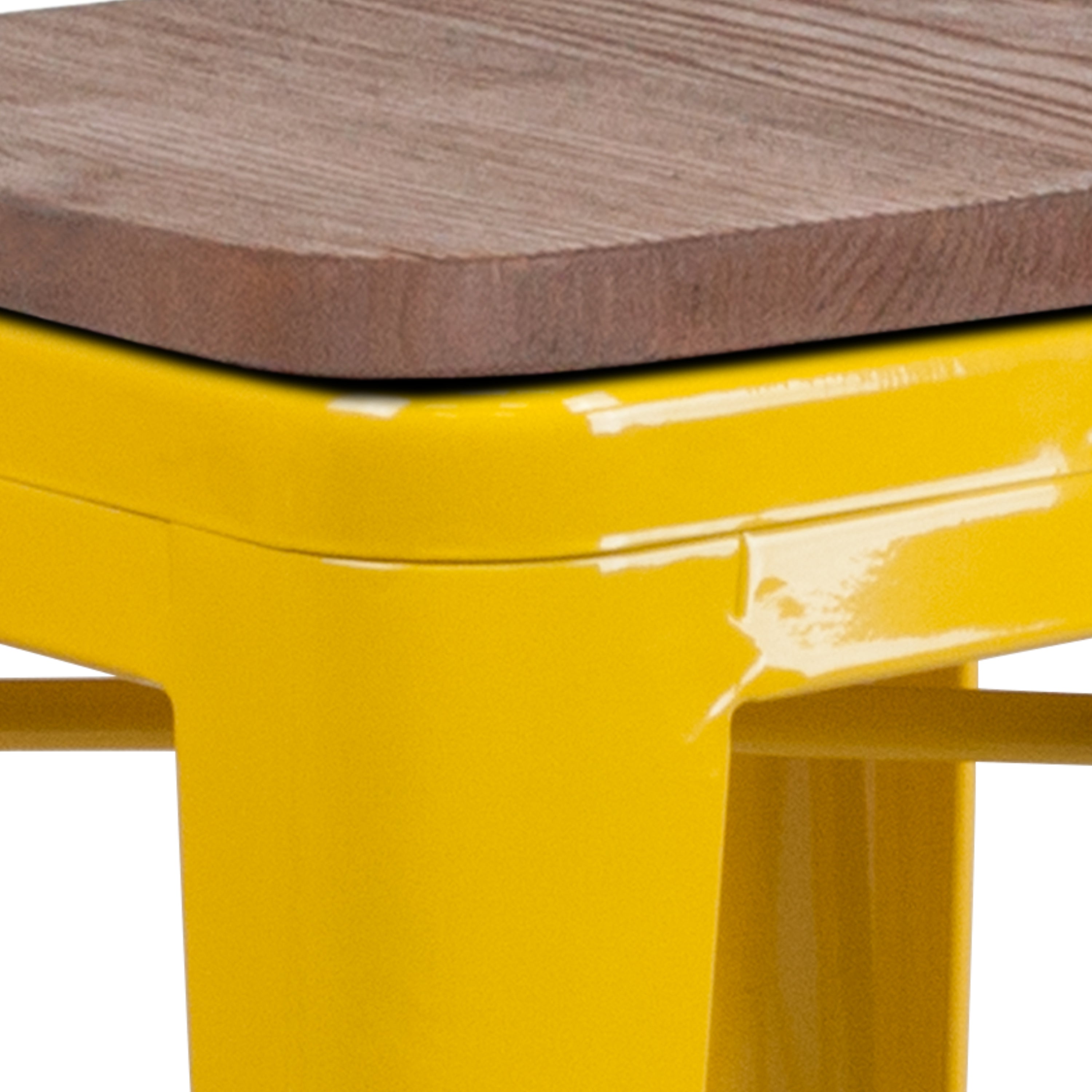 Lily 24" High Backless Yellow Metal Counter Height Stool with Square Wood Seat