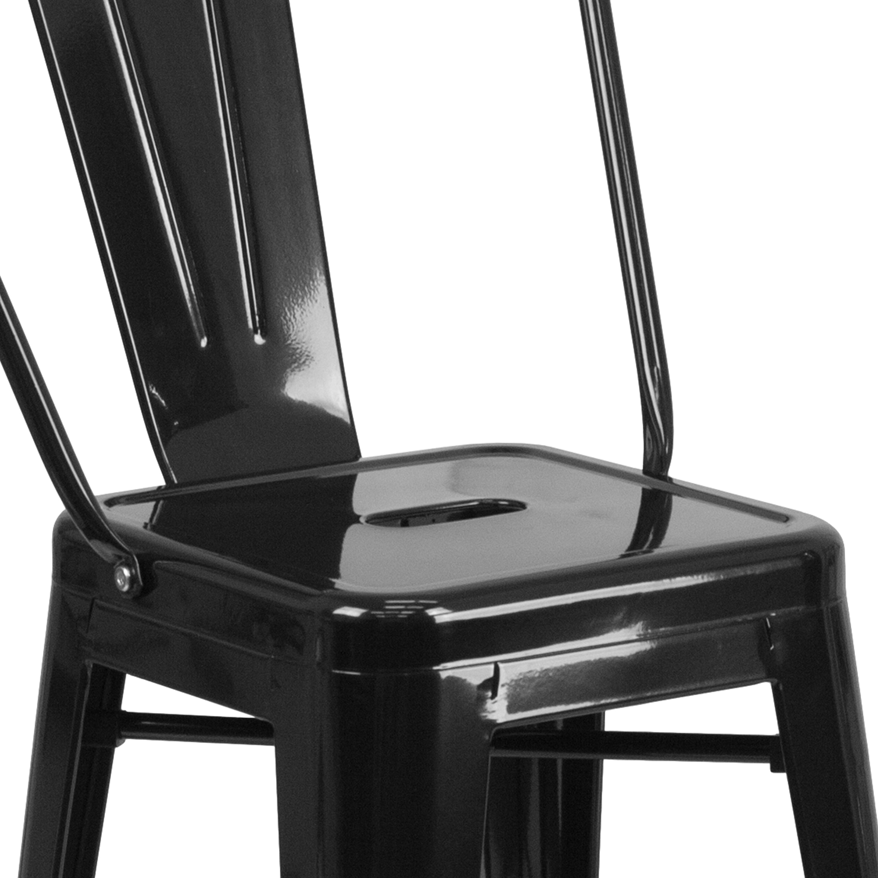 Kai Commercial Grade 24" High Black Metal Indoor-Outdoor Counter Height Stool with Removable Back
