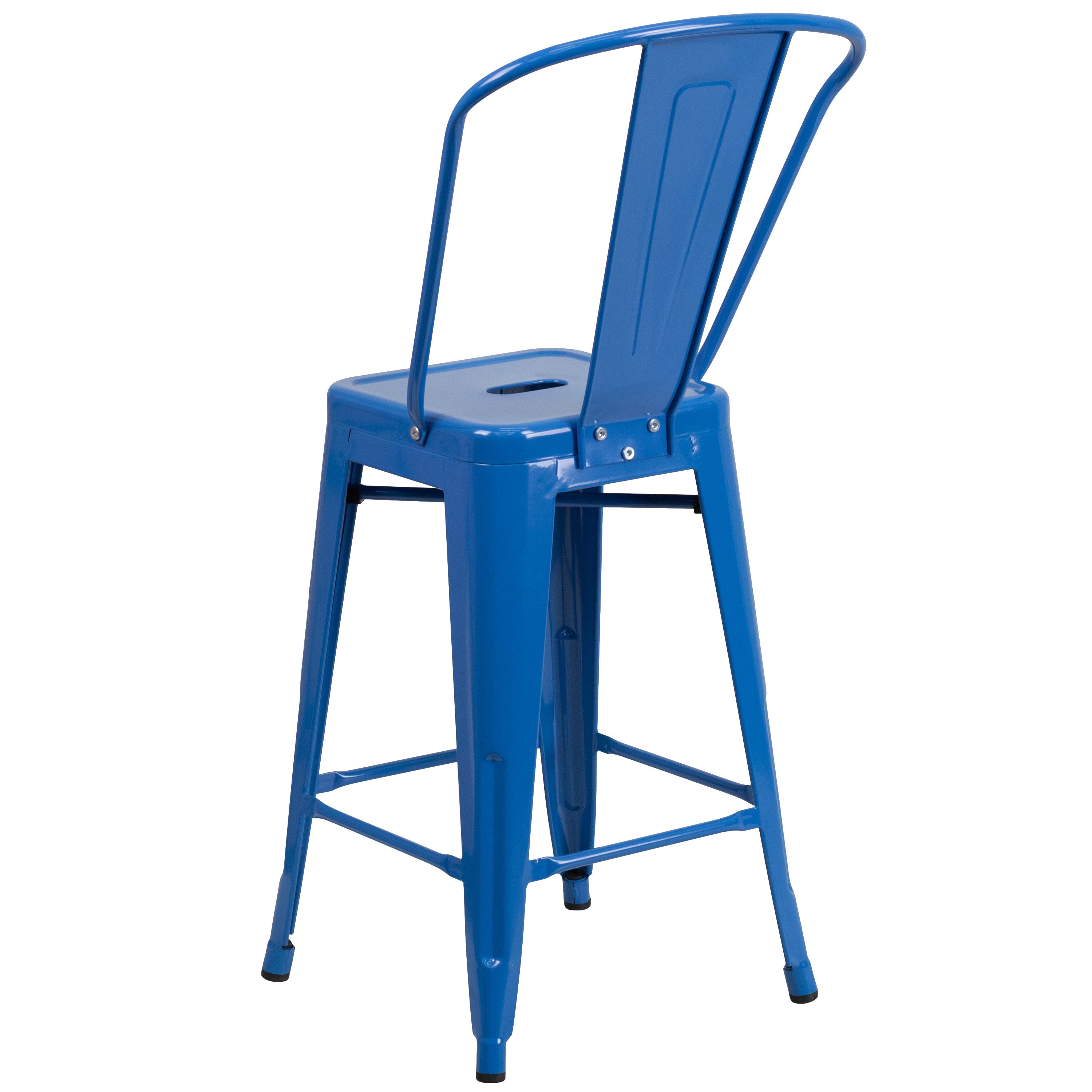 Kai Commercial Grade 24" High Blue Metal Indoor-Outdoor Counter Height Stool with Removable Back