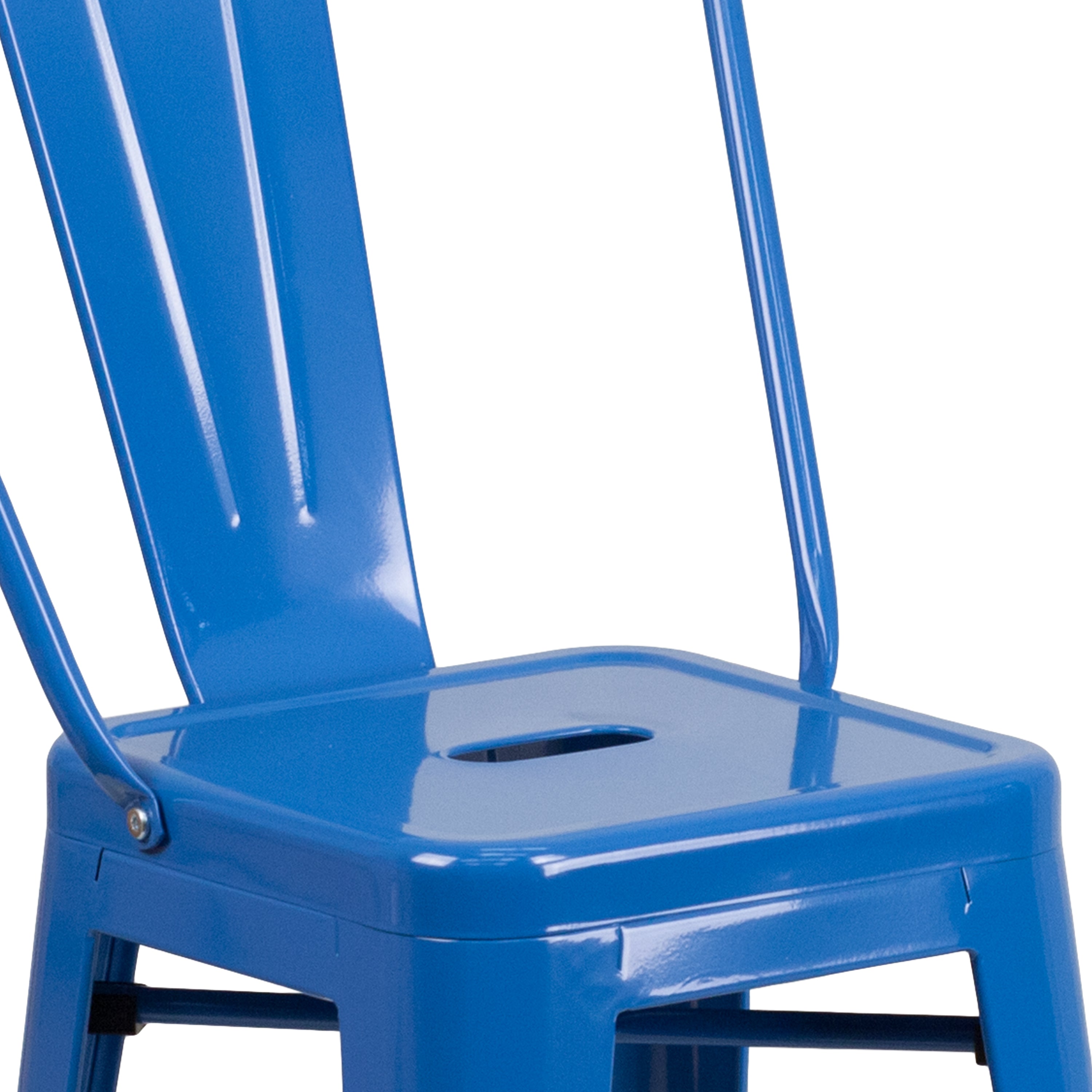Kai Commercial Grade 24" High Blue Metal Indoor-Outdoor Counter Height Stool with Removable Back