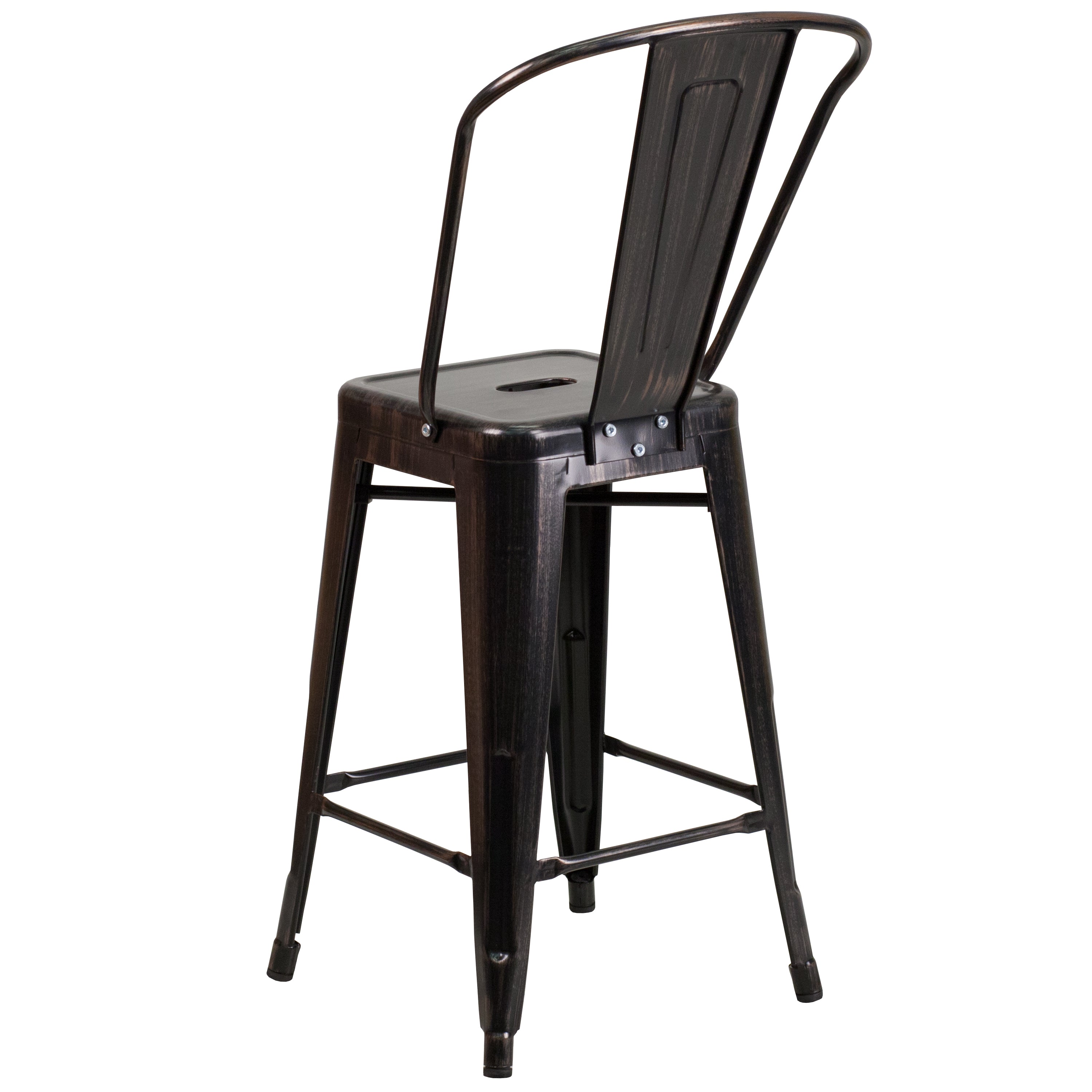 Kai Commercial Grade 24" High Black-Antique Gold Metal Indoor-Outdoor Counter Height Stool with Removable Back