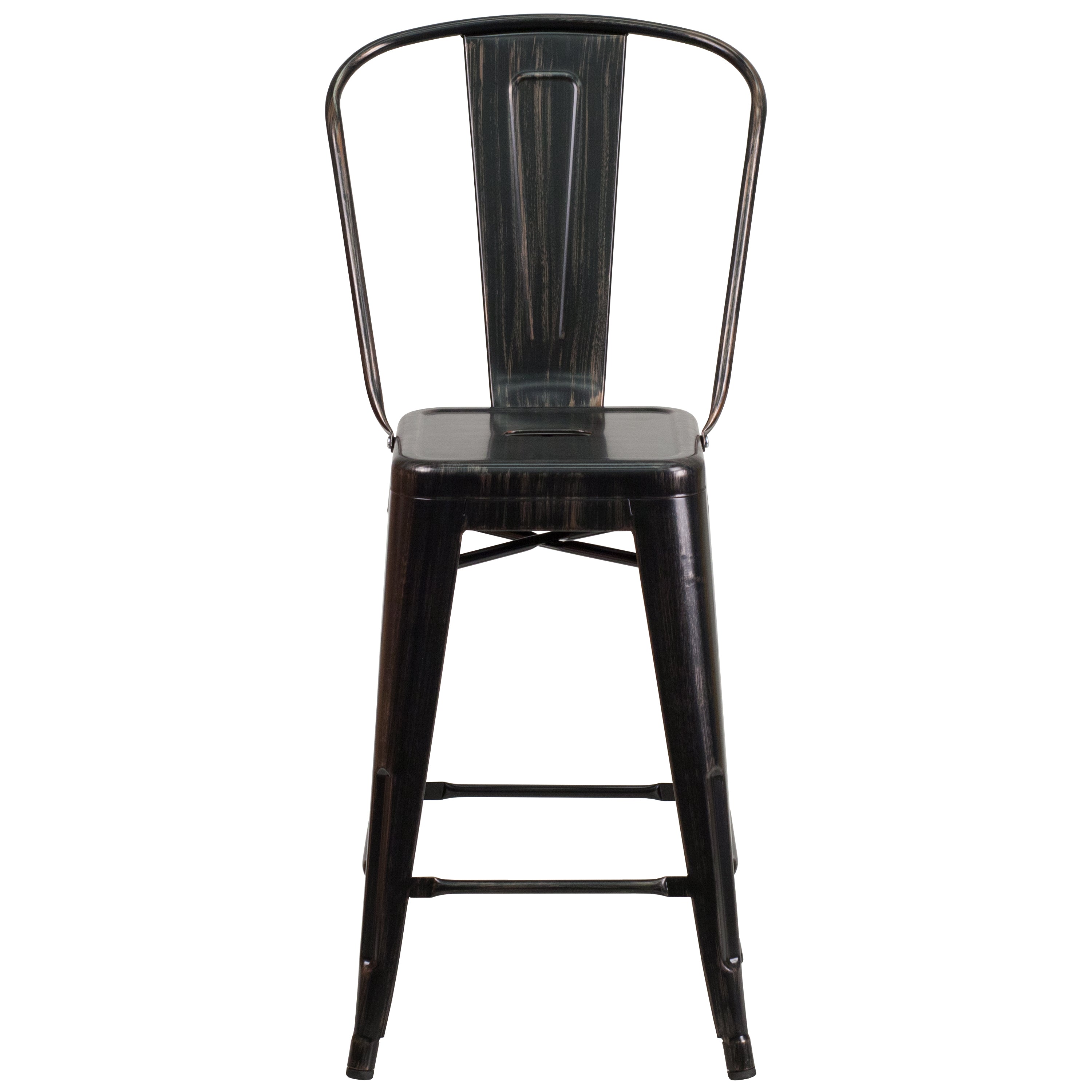 Kai Commercial Grade 24" High Black-Antique Gold Metal Indoor-Outdoor Counter Height Stool with Removable Back