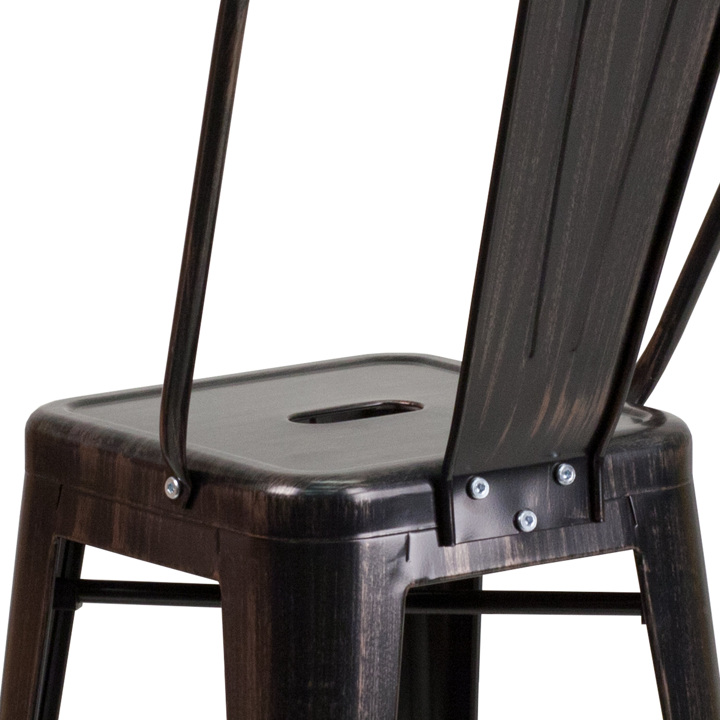 Kai Commercial Grade 24" High Black-Antique Gold Metal Indoor-Outdoor Counter Height Stool with Removable Back